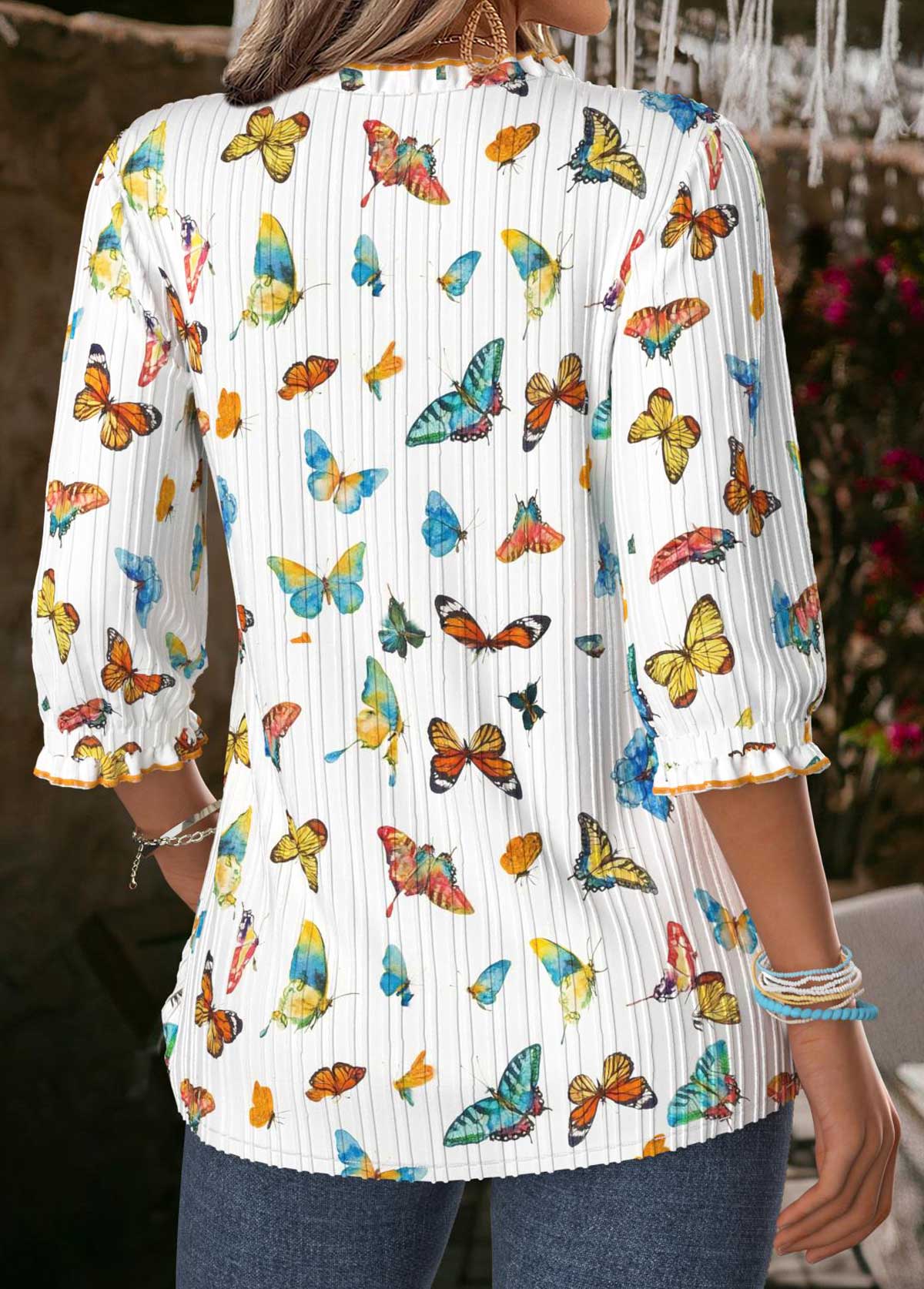 Multi Color Tummy Coverage Animal Print 3/4 Sleeve Blouse | picture 