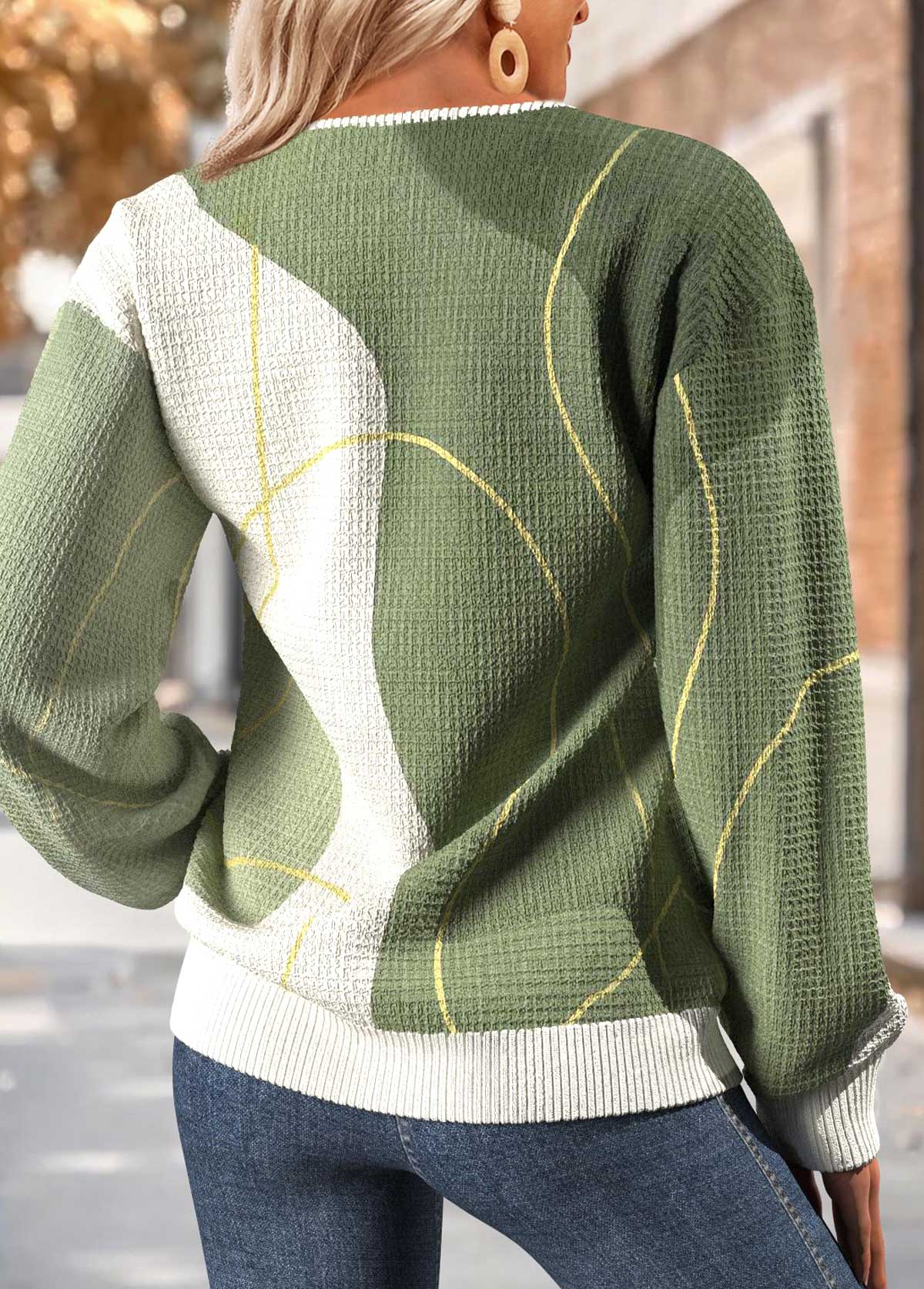 Sage Green Tummy Coverage Geometric Print Long Sleeve Sweatshirt | picture 