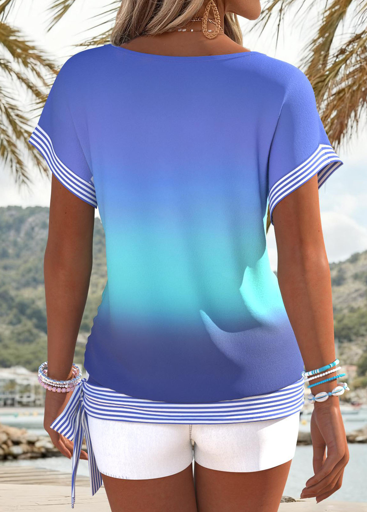 Blue Tummy Coverage Ombre Short Sleeve T Shirt | picture 