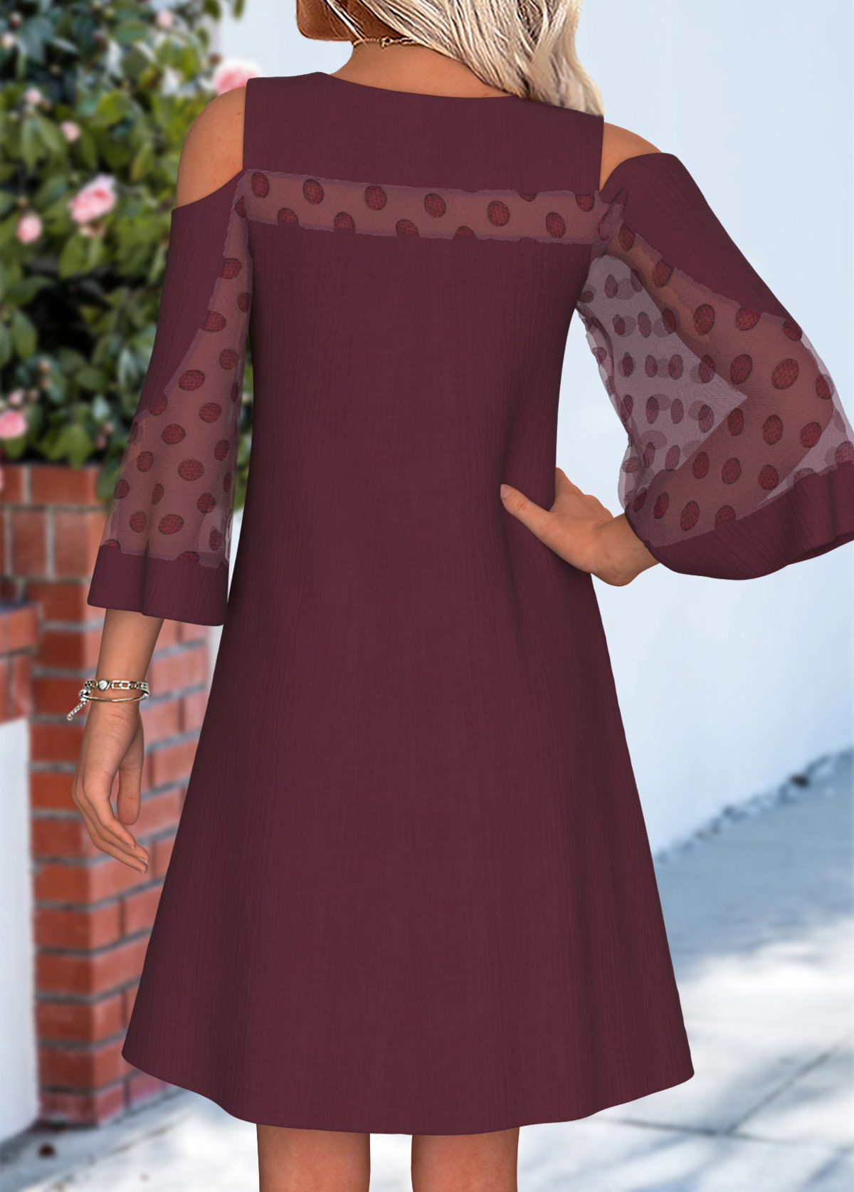 Dark Reddish Purple Tummy Coverage Short 3/4 Sleeve Dress | picture 