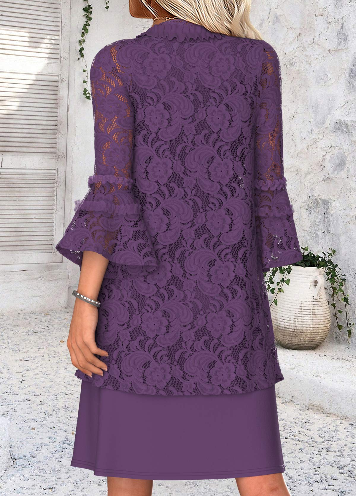 Purple Tummy Coverage 3/4 Sleeve Dress and Cardigan | picture 