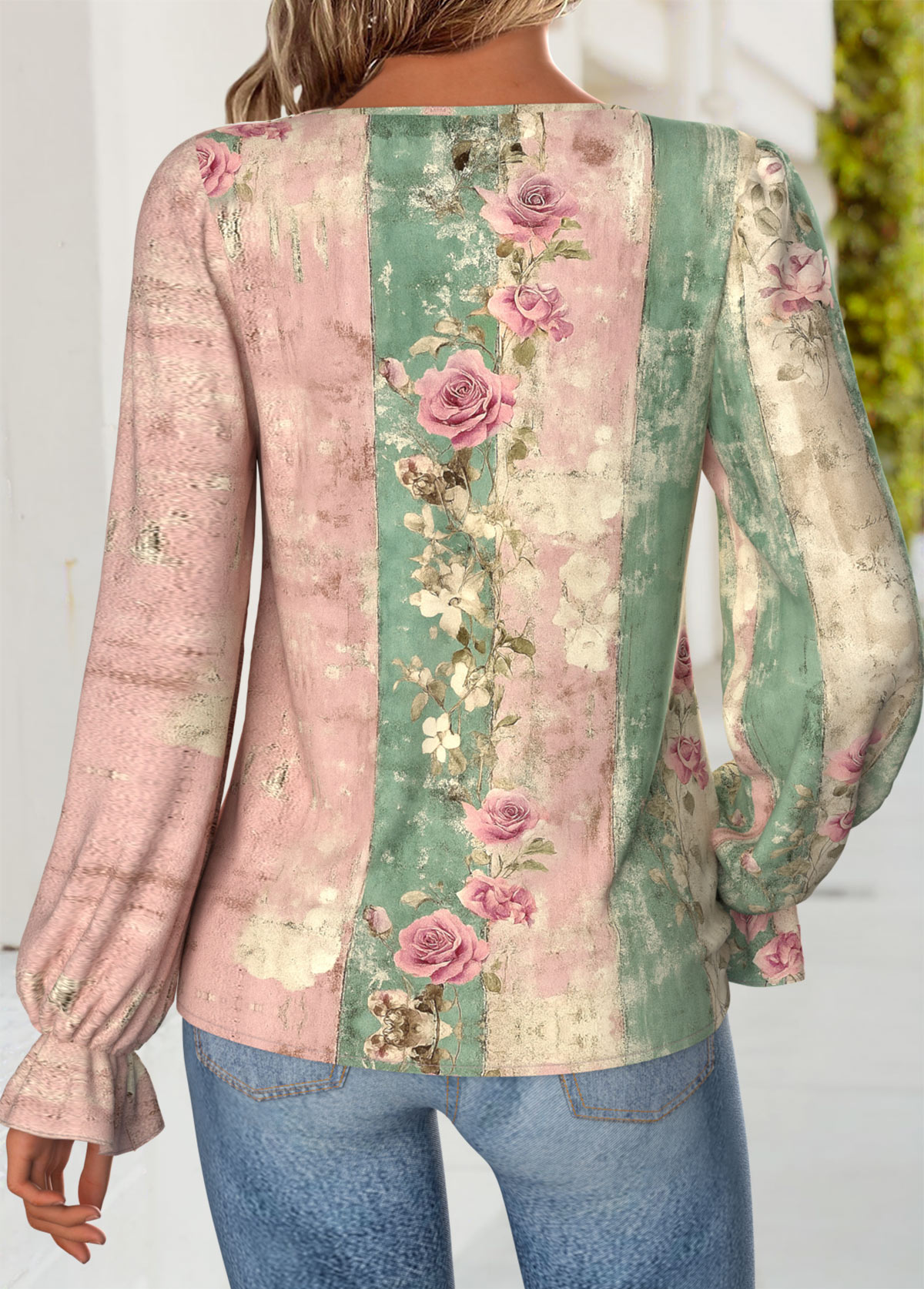 Multi Color Curved Hem Random Floral Print Blouse | picture 