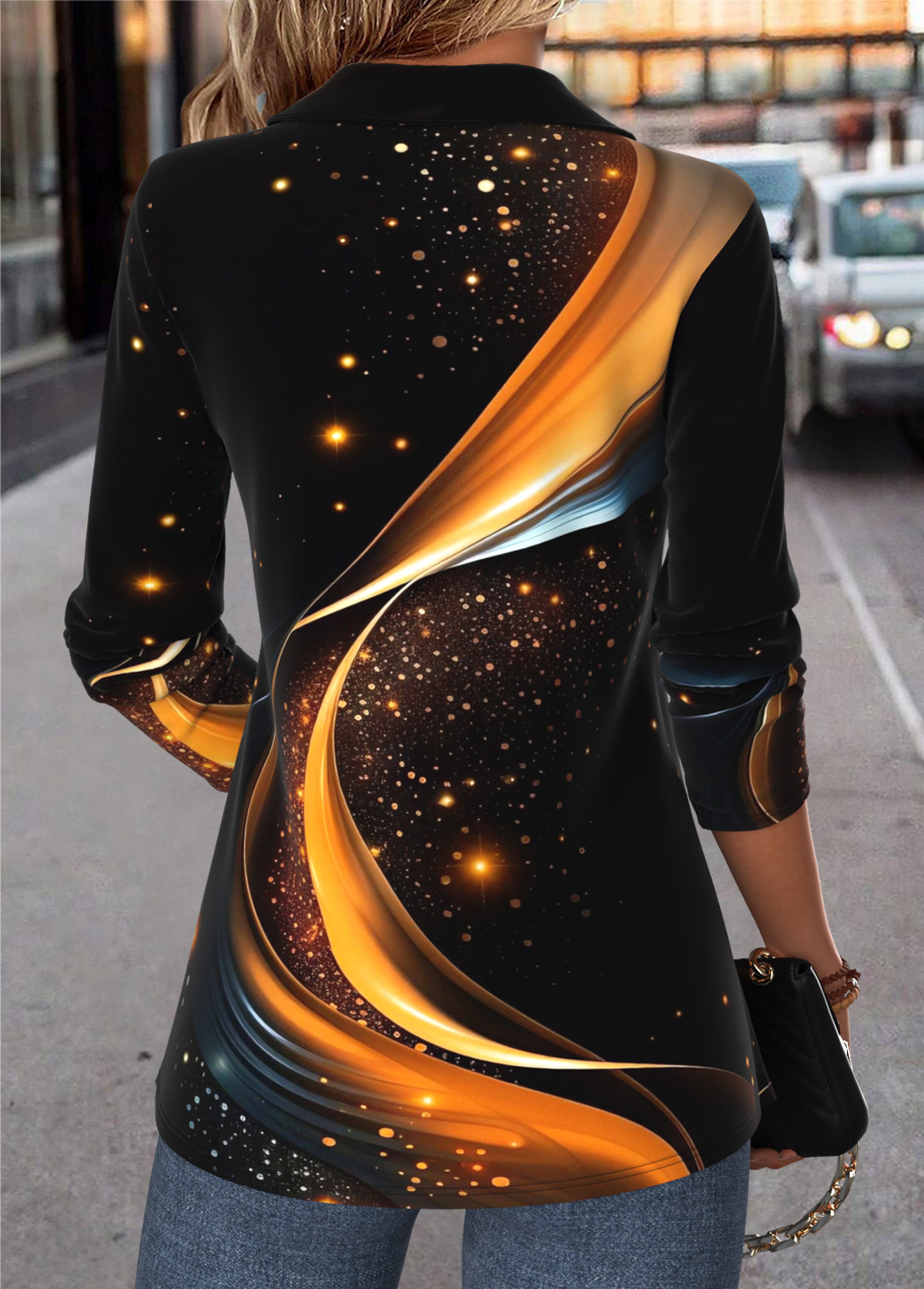 Multi Color Tummy Control Ombre Long Sleeve Blouse | picture 