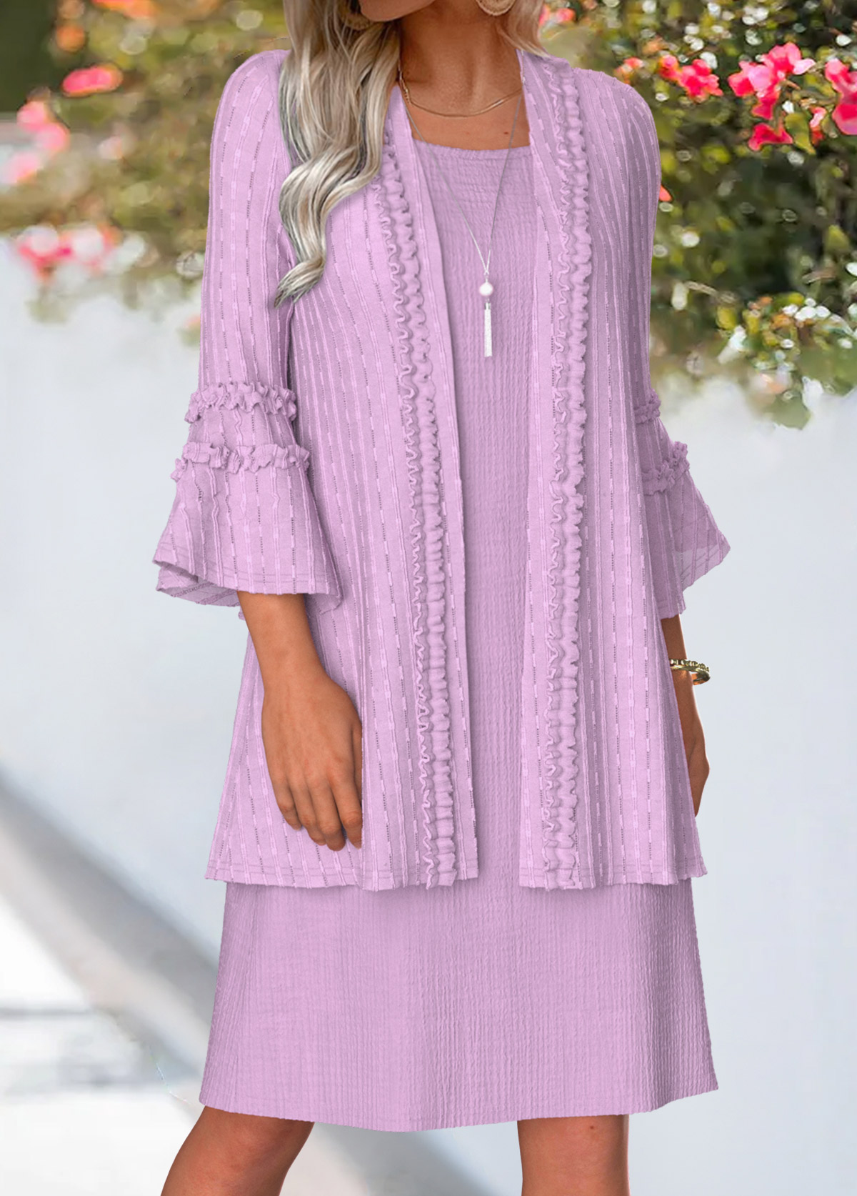 Light Purple Tummy Coverage 3/4 Sleeve Dress and Cardigan | picture 