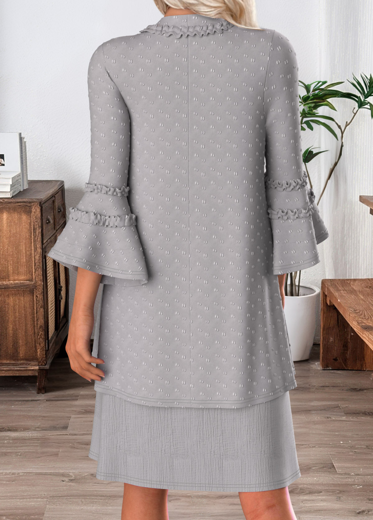 Grey Tummy Coverage 3/4 Sleeve Dress and Cardigan | picture 