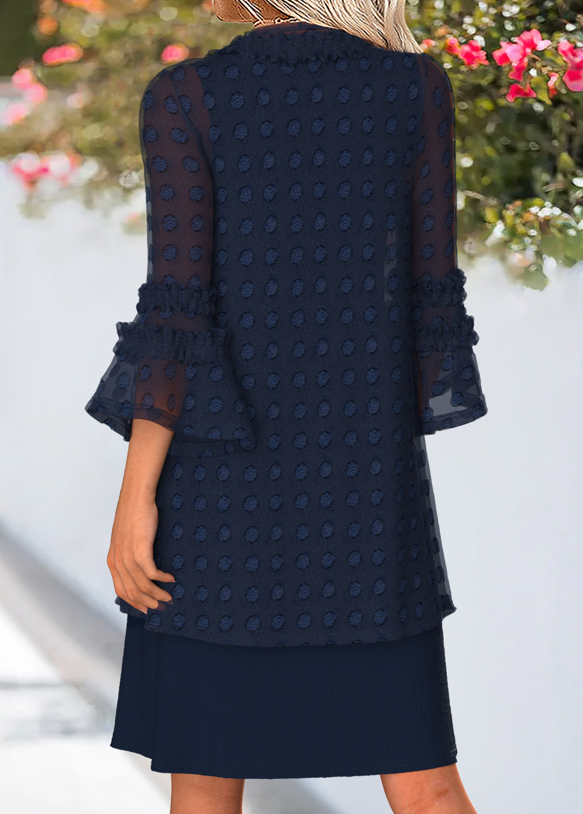 Navy Tummy Coverage 3/4 Sleeve Dress and Cardigan | picture 