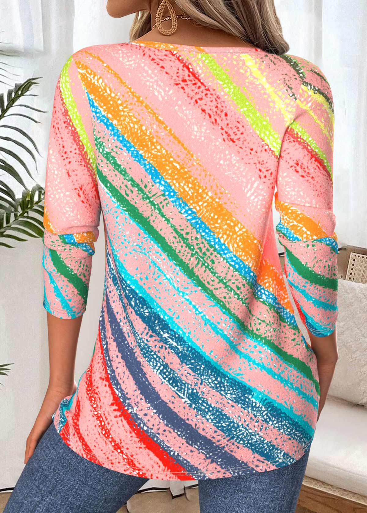 Multi Color Tummy Coverage Geometric Print T Shirt | picture 