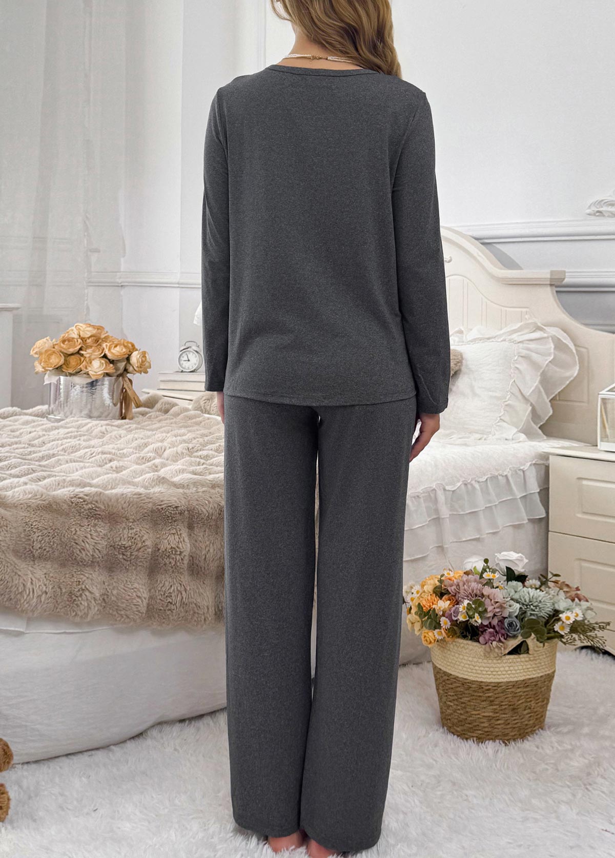 Dark Grey Heart Print Lounge Top and Pants | picture 