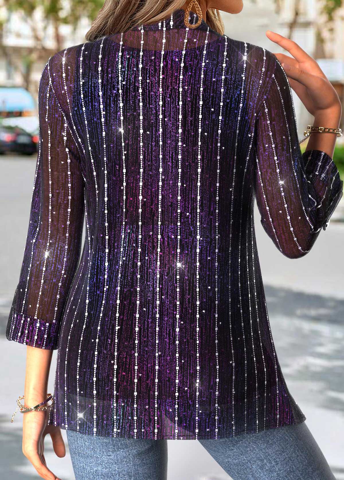 Purple Tummy Coverage Long Sleeve Cardigan and Tank Top | picture 