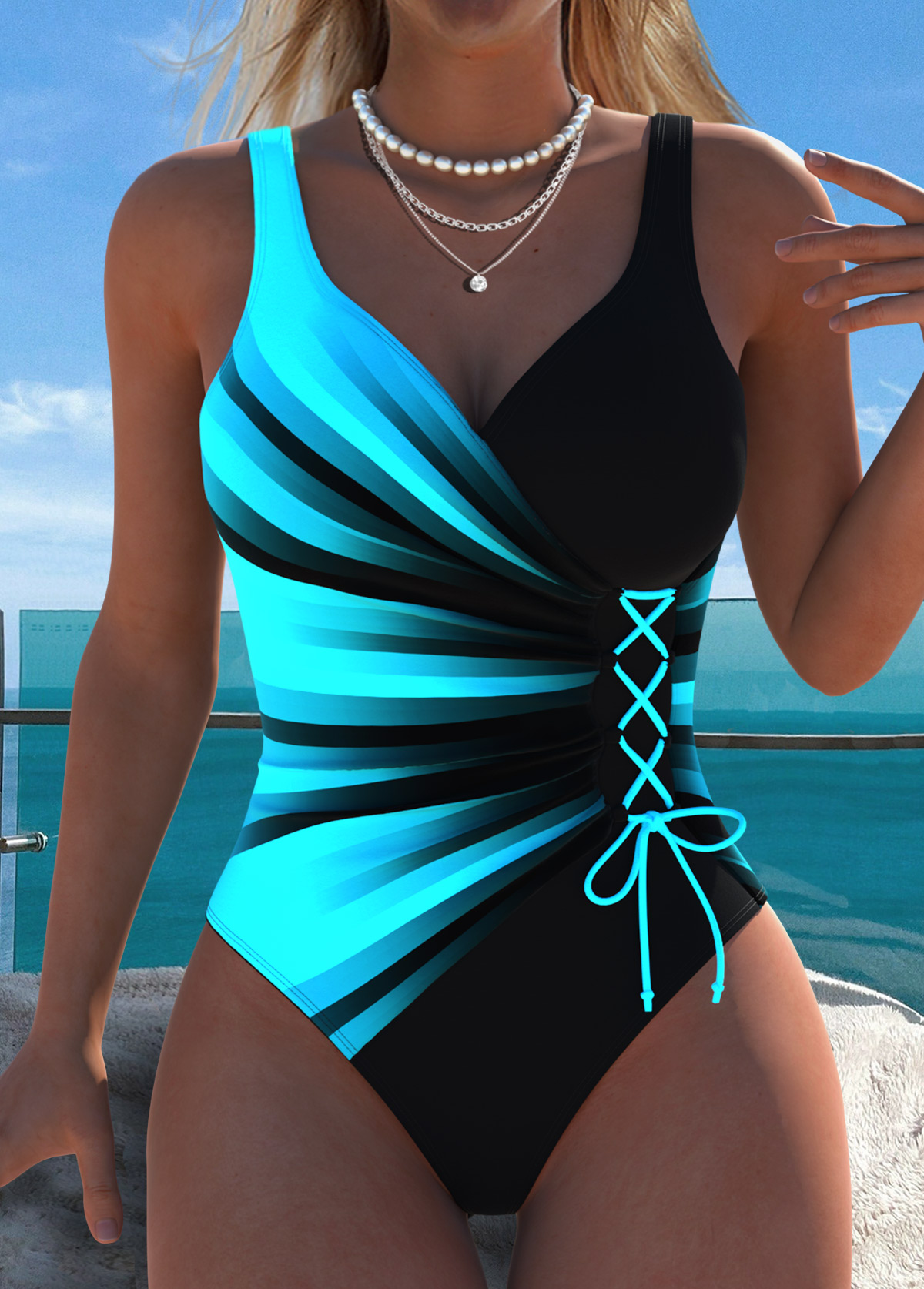 Pull On Ombre Black One Piece Swimwear | picture 