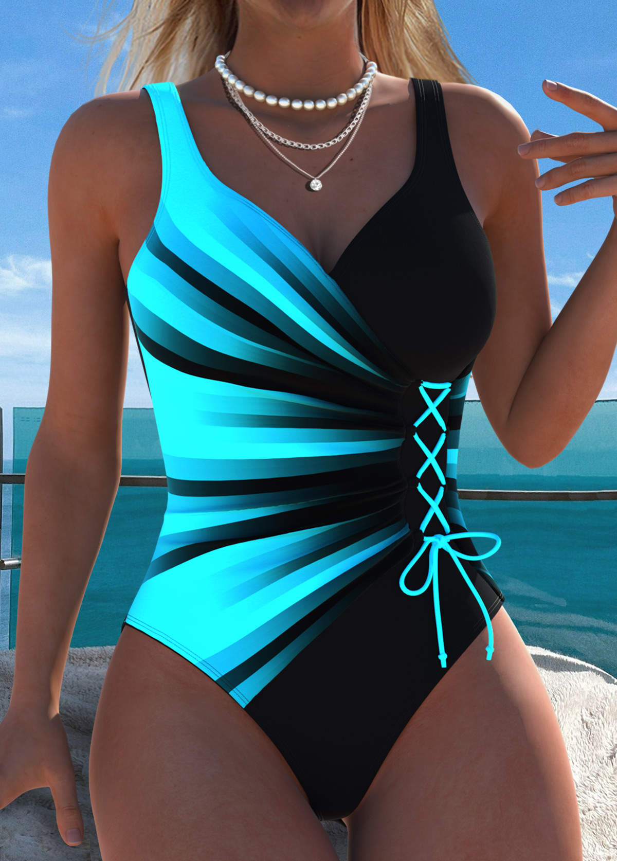 Pull On Ombre Black One Piece Swimwear | picture 