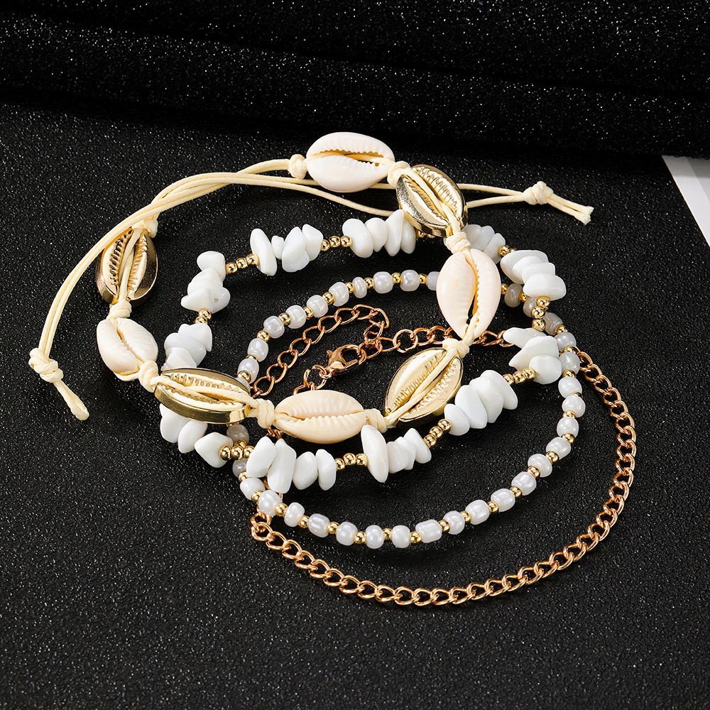 Golden Shell Beaded Design Alloy Anklets | picture 