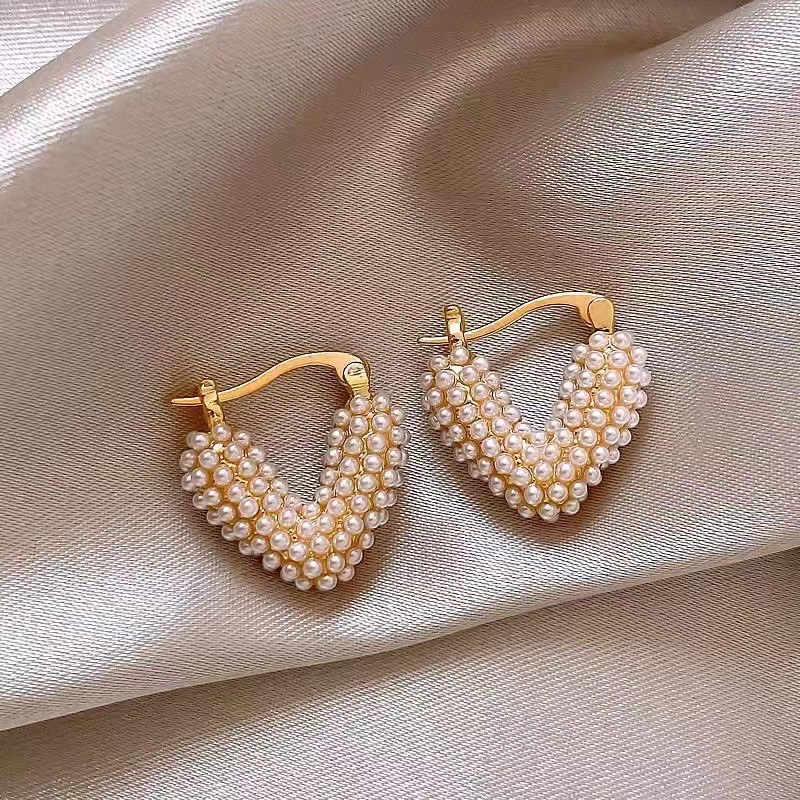 Golden Heart Geometric Pearl Alloy Earrings | picture 