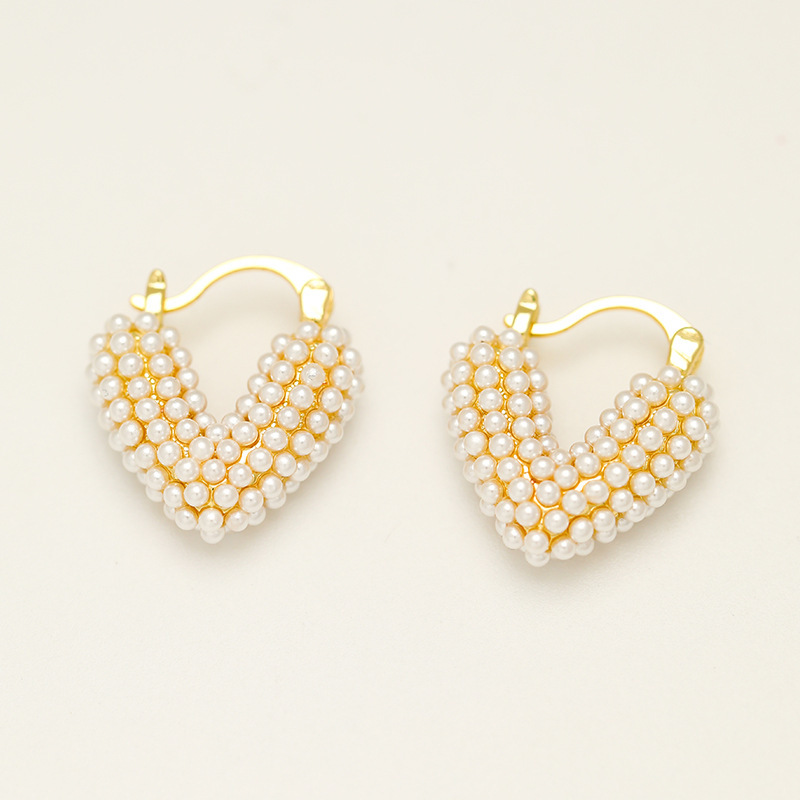 Golden Heart Geometric Pearl Alloy Earrings | picture 