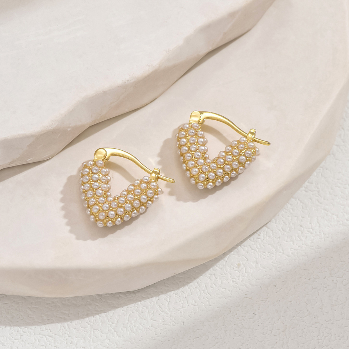 Golden Heart Geometric Pearl Alloy Earrings | picture 
