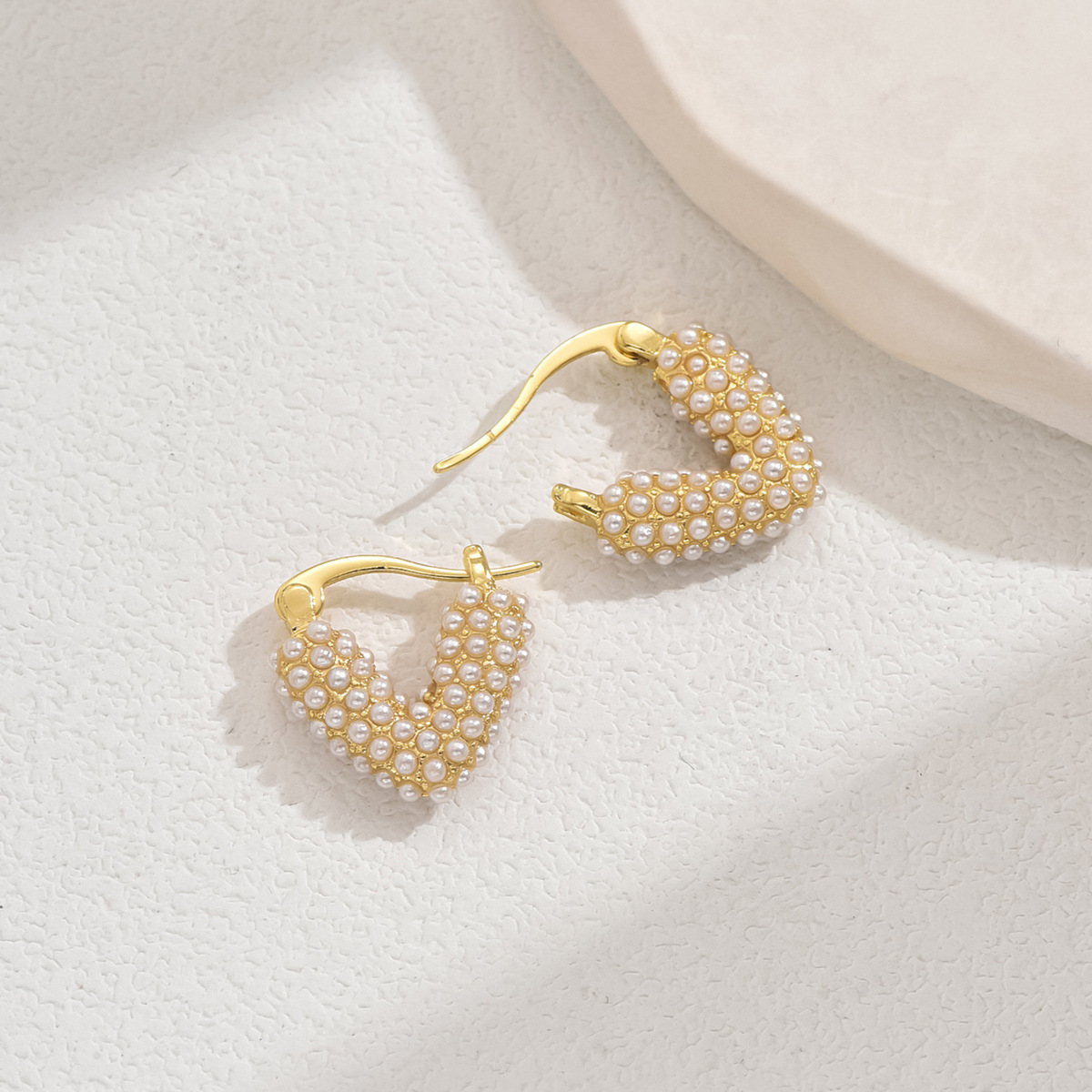 Golden Heart Geometric Pearl Alloy Earrings | picture 