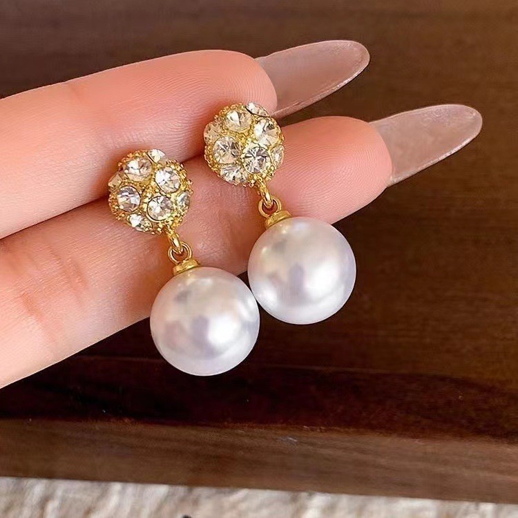 Golden Pearl Design Round Alloy Earrings | picture 