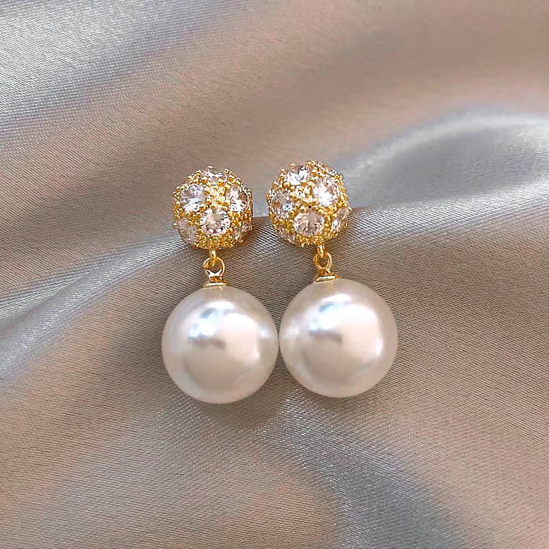 Golden Pearl Design Round Alloy Earrings | picture 