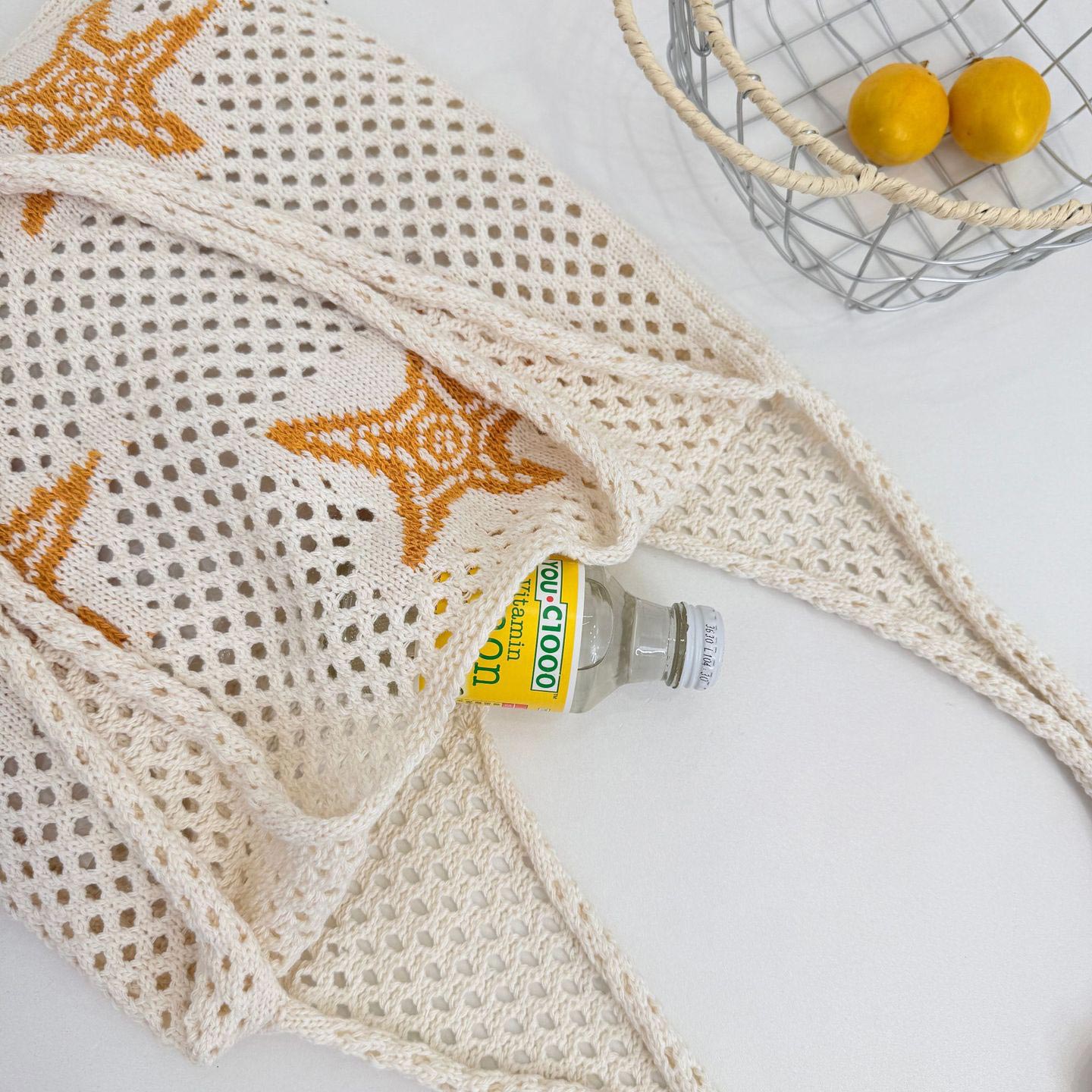 Beige Star Print Open Shoulder Bag | picture 