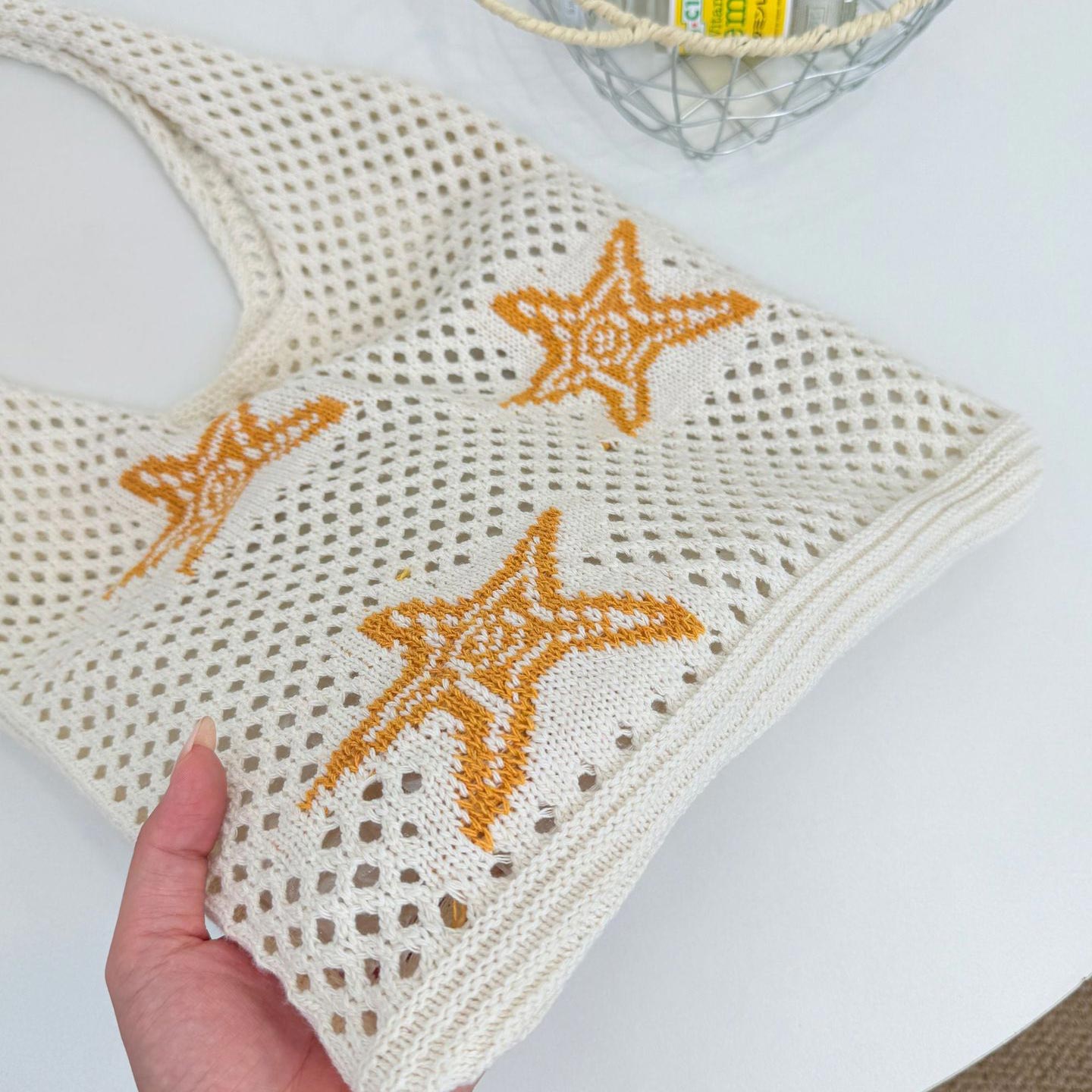 Beige Star Print Open Shoulder Bag | picture 
