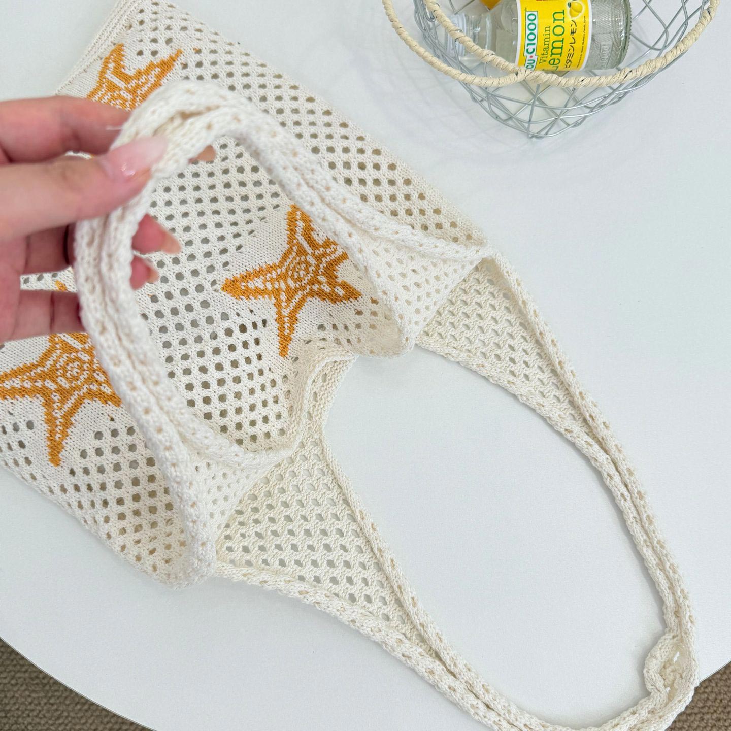 Beige Star Print Open Shoulder Bag | picture 