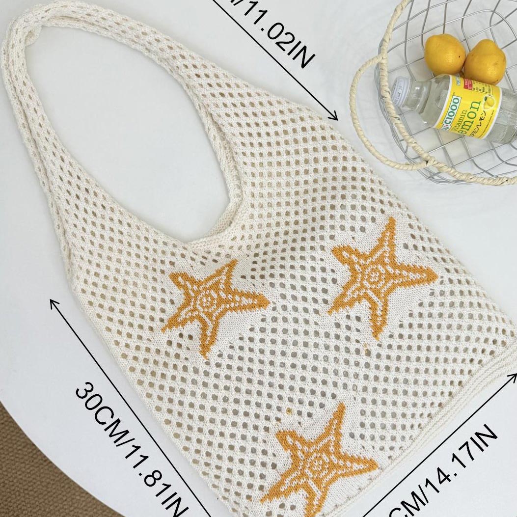 Beige Star Print Open Shoulder Bag | picture 