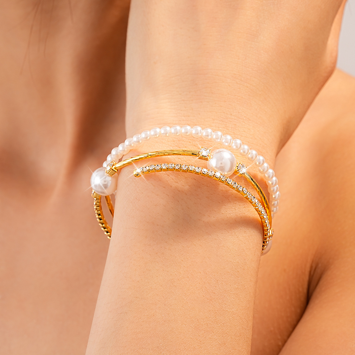 Golden Pearl Round Beaded Design Bangle | picture 