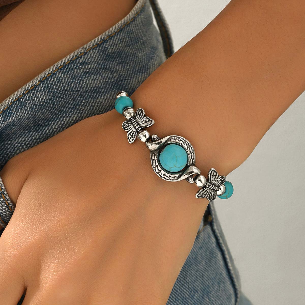 Modlily Mint Green Butterfly Alloy Detail Bracelet One Size