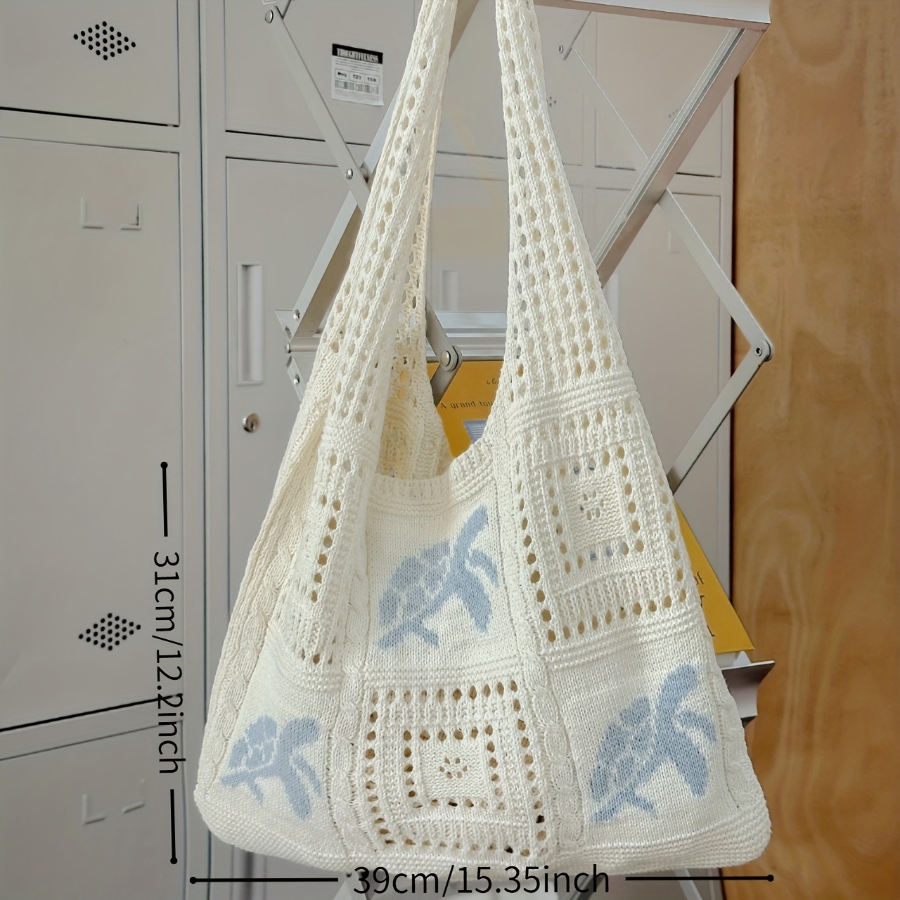 Dusty Blue Marine Life Print Open Shoulder Bag | picture 