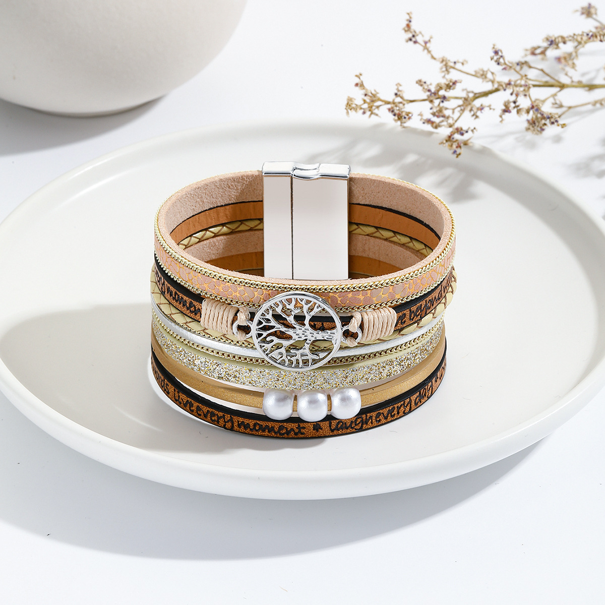 Light Coffee Color Faux Leather Bangle | picture 