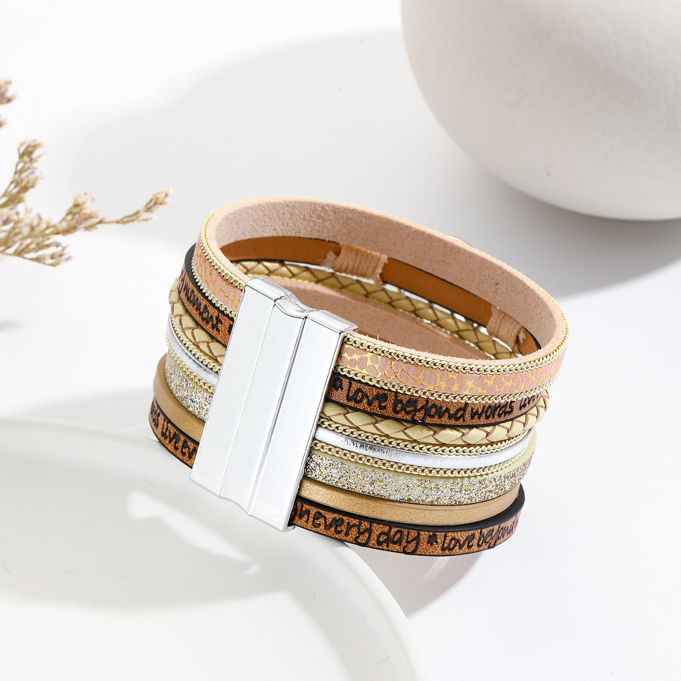 Light Coffee Color Faux Leather Bangle | picture 