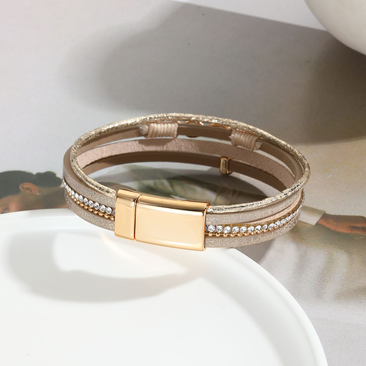 Light Coffee Infinity Symbol Faux Leather Bangle | picture 