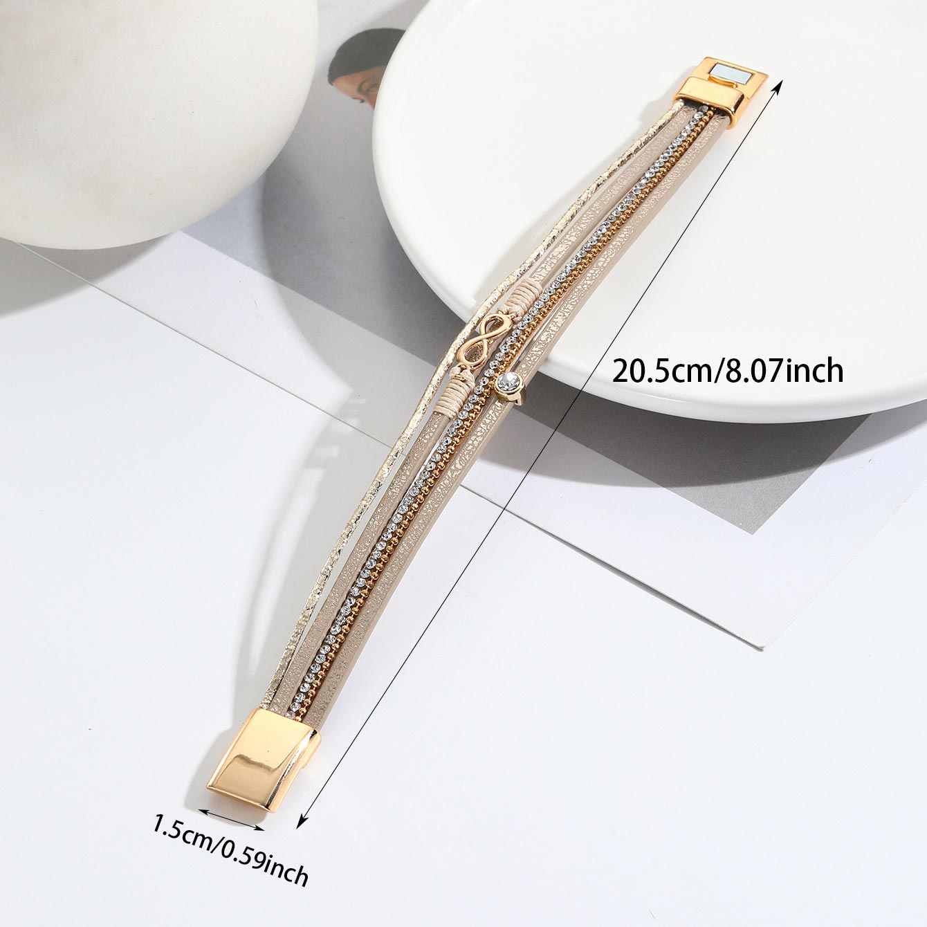 Light Coffee Infinity Symbol Faux Leather Bangle | picture 