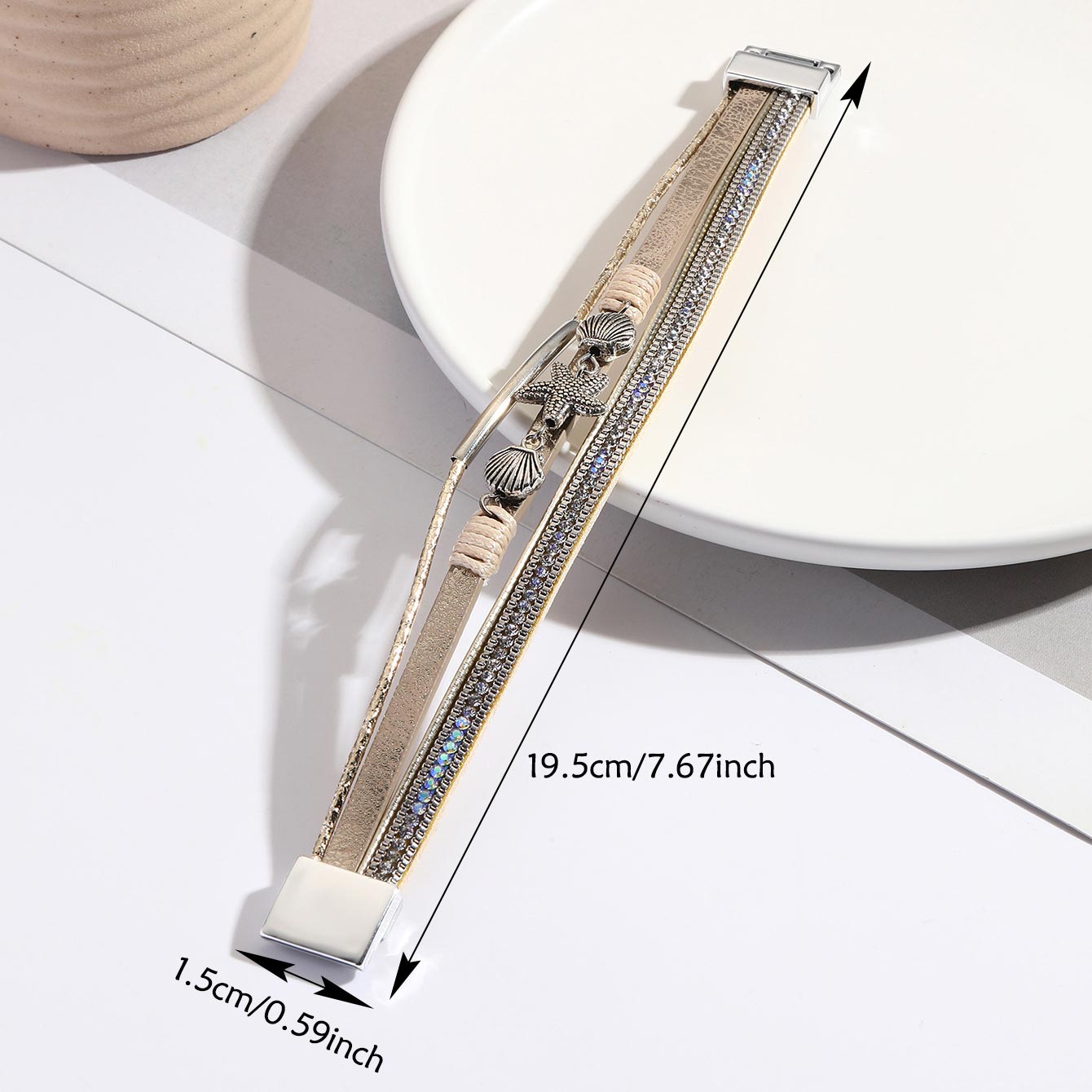 Gray Brown Shell Faux Leather Bangle | picture 