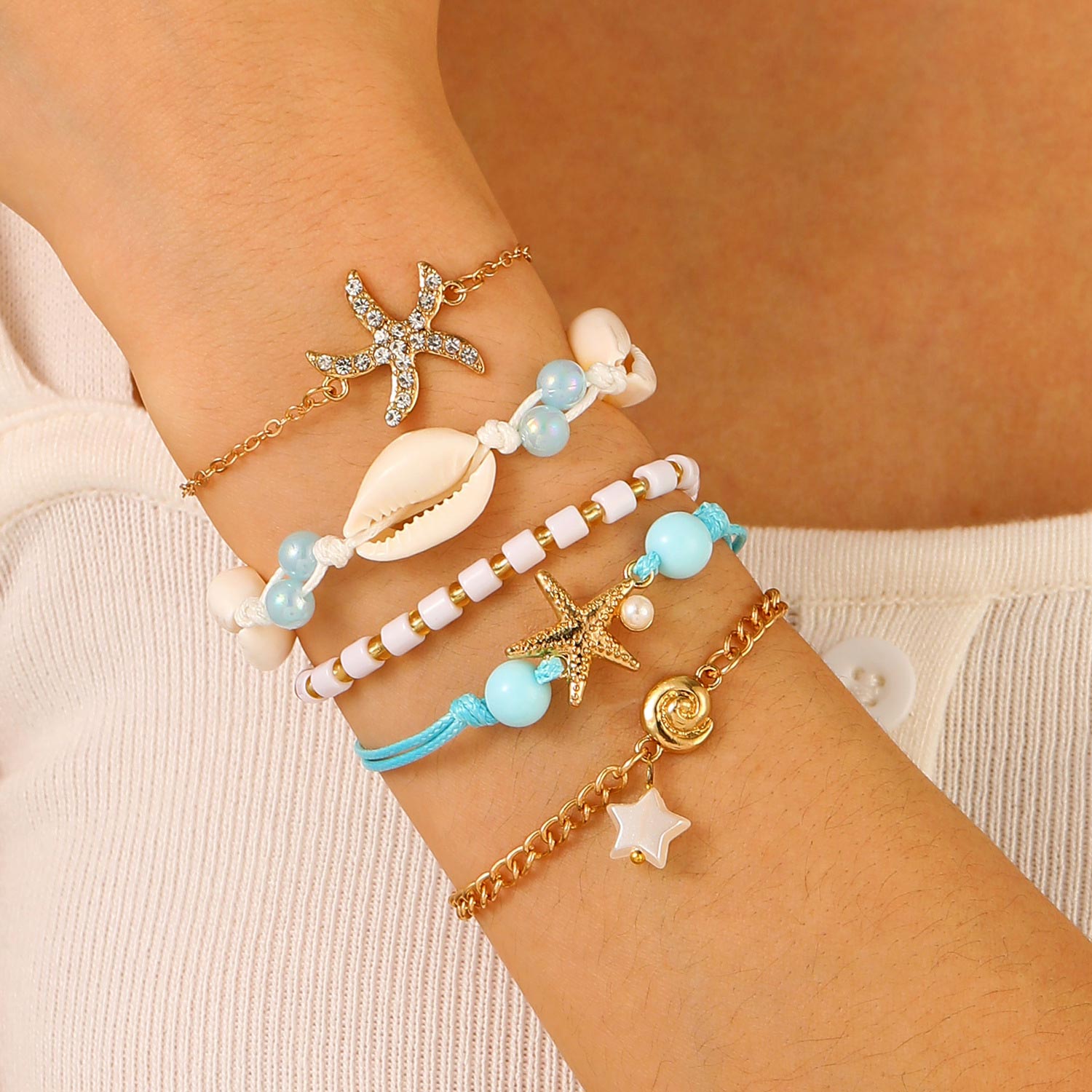 Light Blue Shell Starfish Alloy Bracelets | picture 