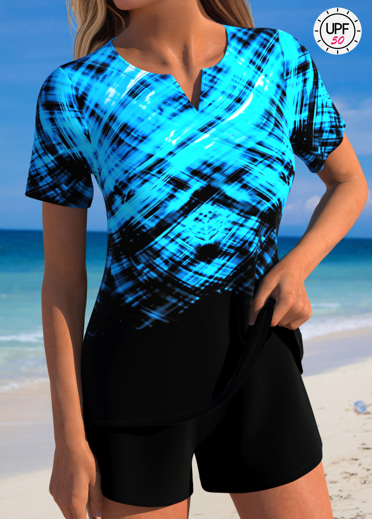 Tummy Coverage Mid Waisted Ombre Black Tankini Set | picture 