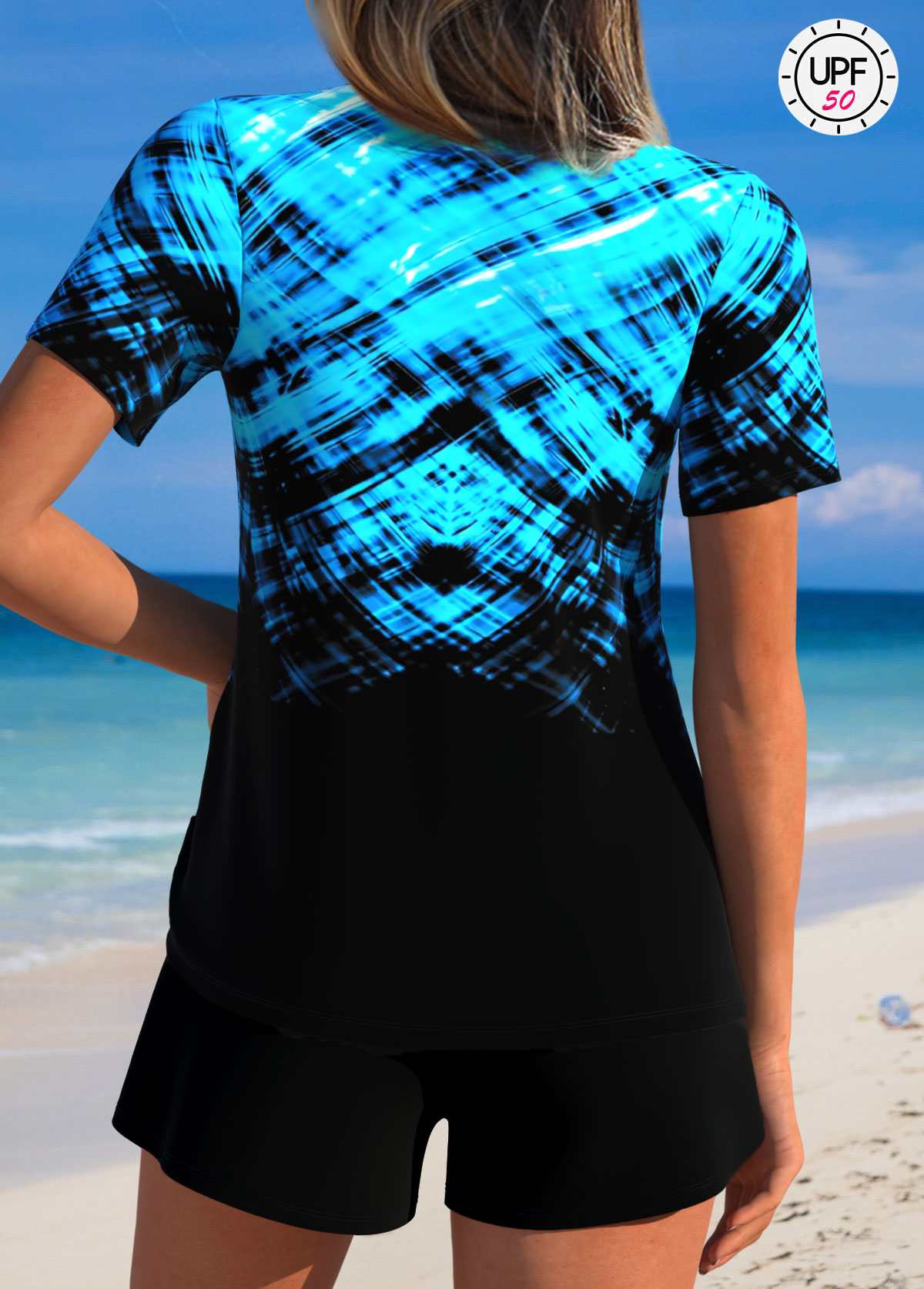 Tummy Coverage Mid Waisted Ombre Black Tankini Set | picture 