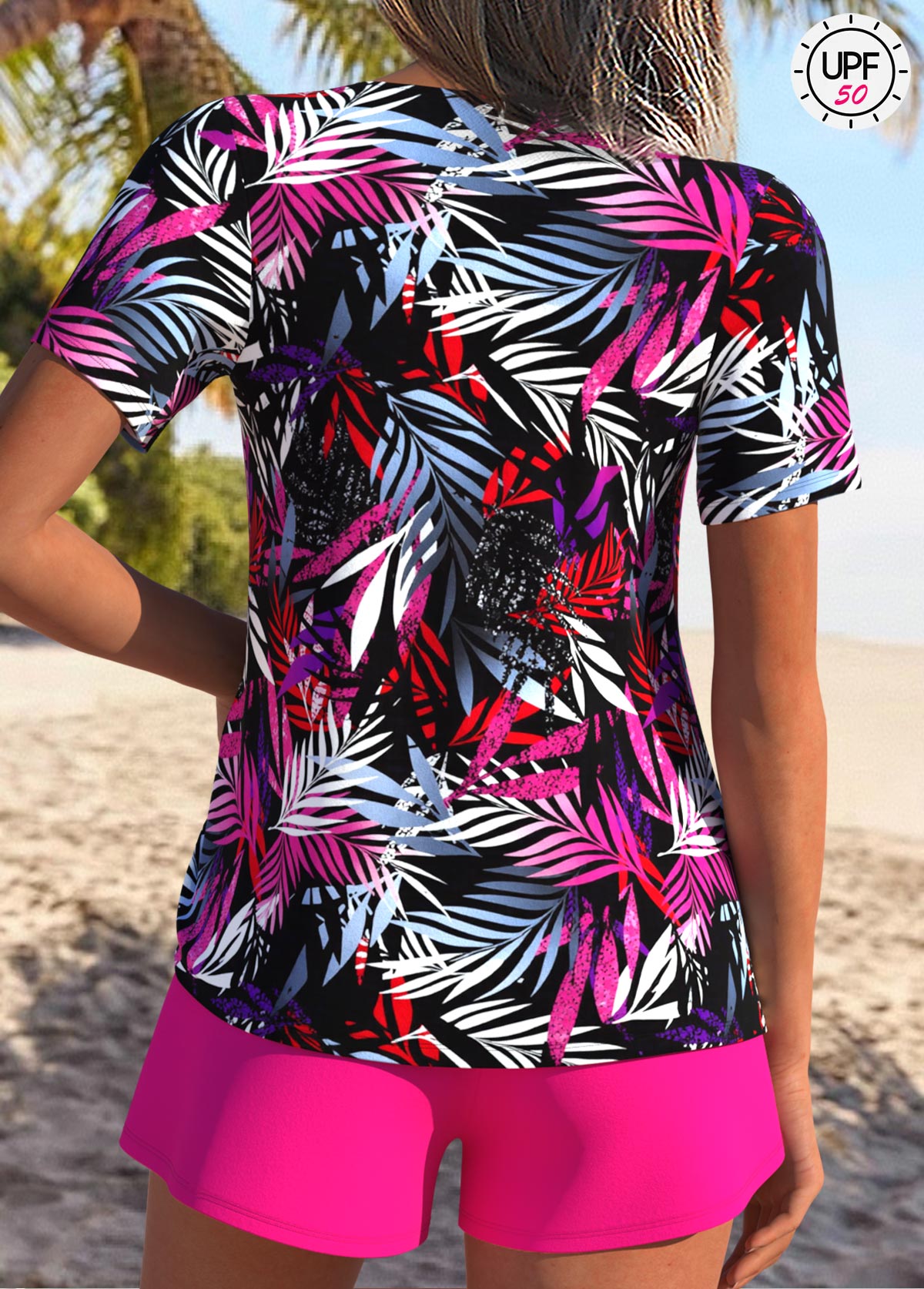 Tummy Coverage High Waisted Leaf Print Tankini Set | picture 