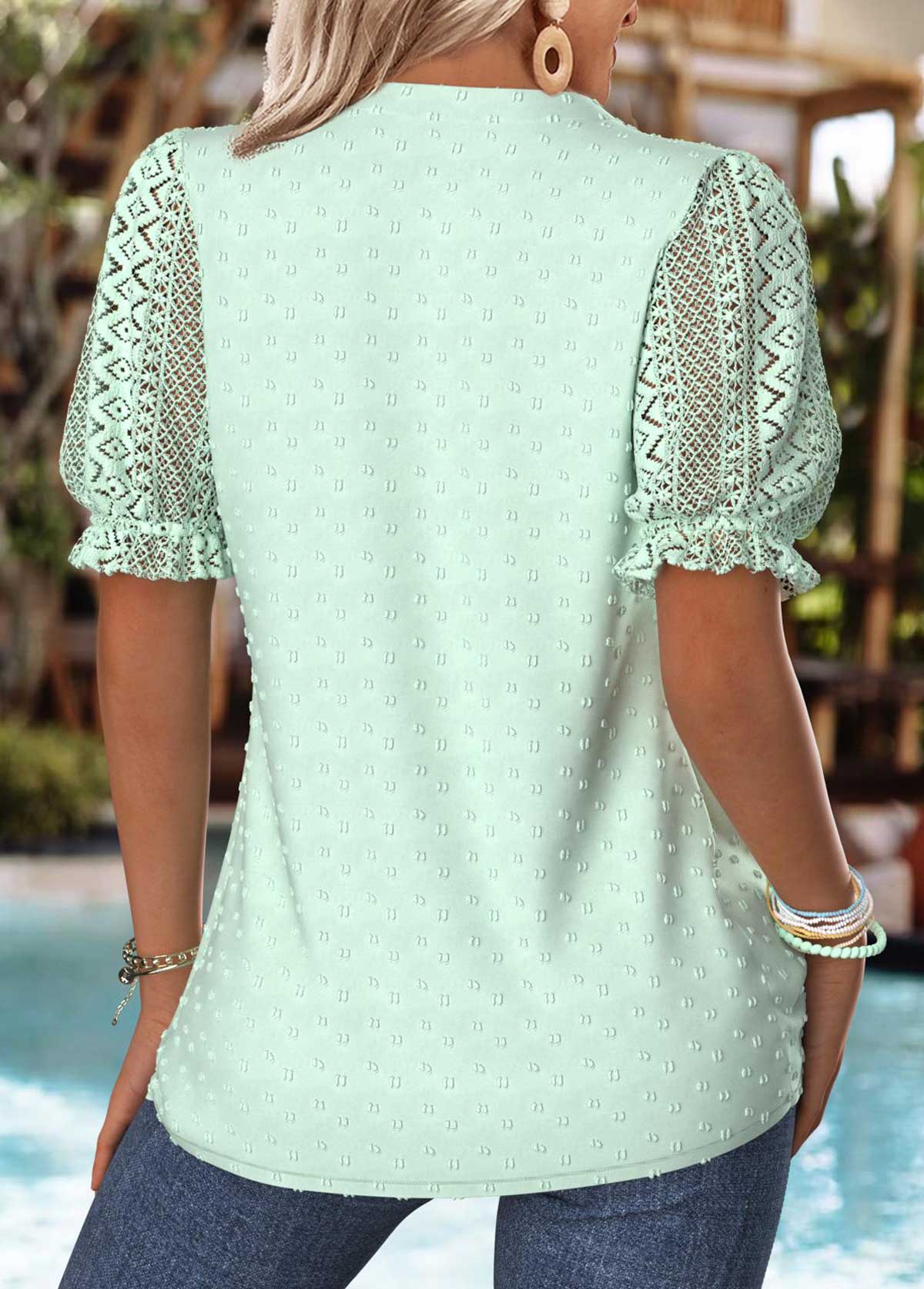Mint Green Tummy Coverage Short Sleeve Split Neck Blouse | picture 