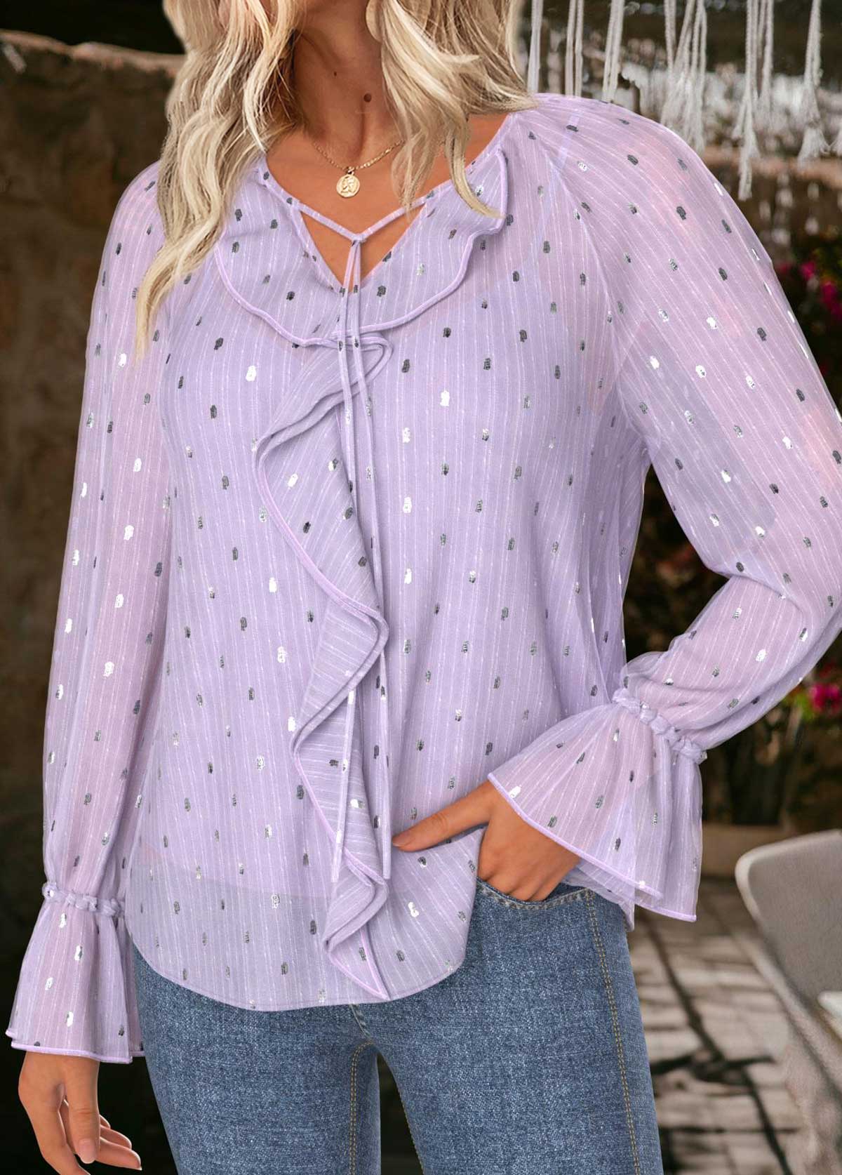 Light Purple Tummy Coverage Long Sleeve Blouse and Camisole | picture 