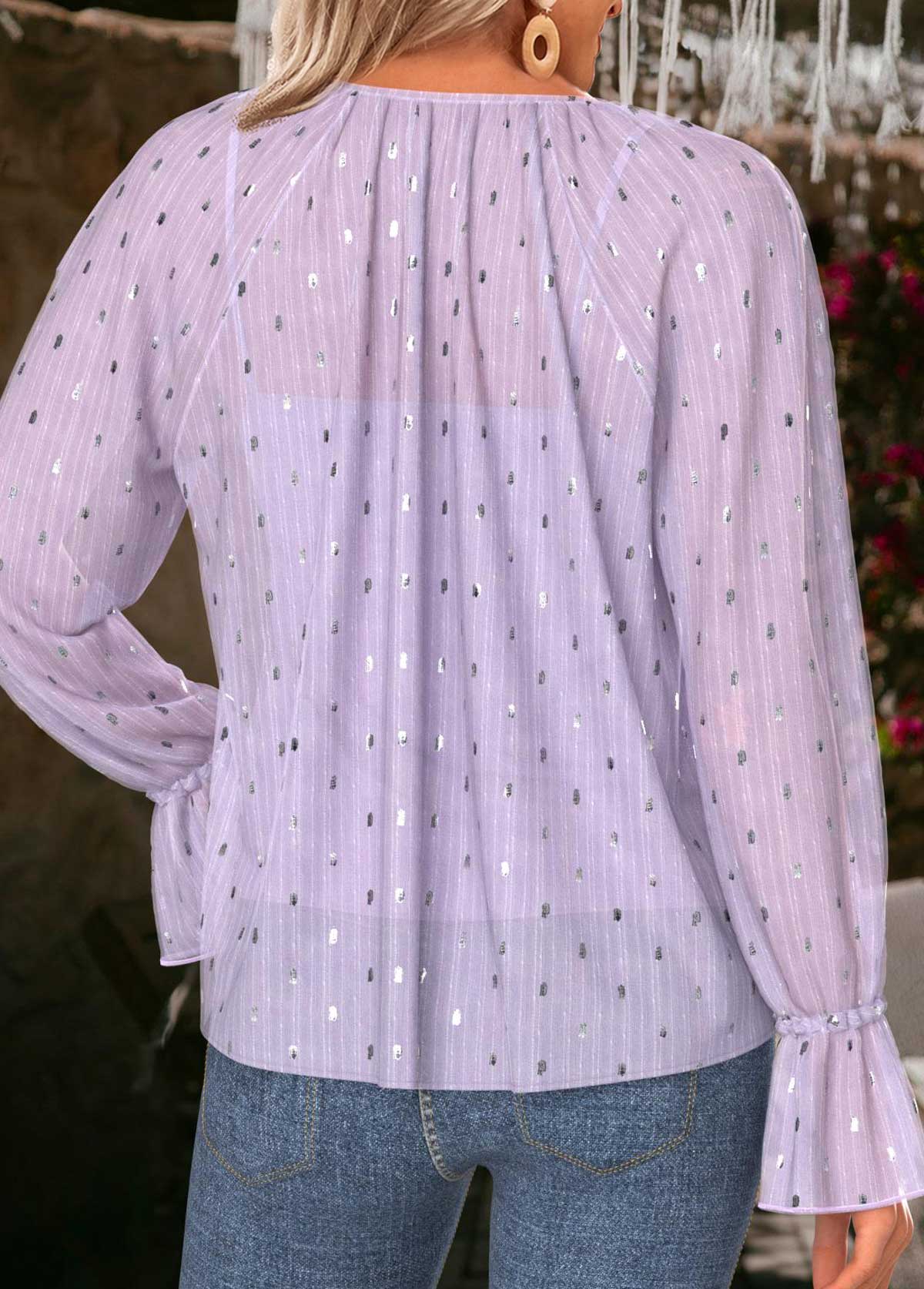 Light Purple Tummy Coverage Long Sleeve Blouse and Camisole | picture 