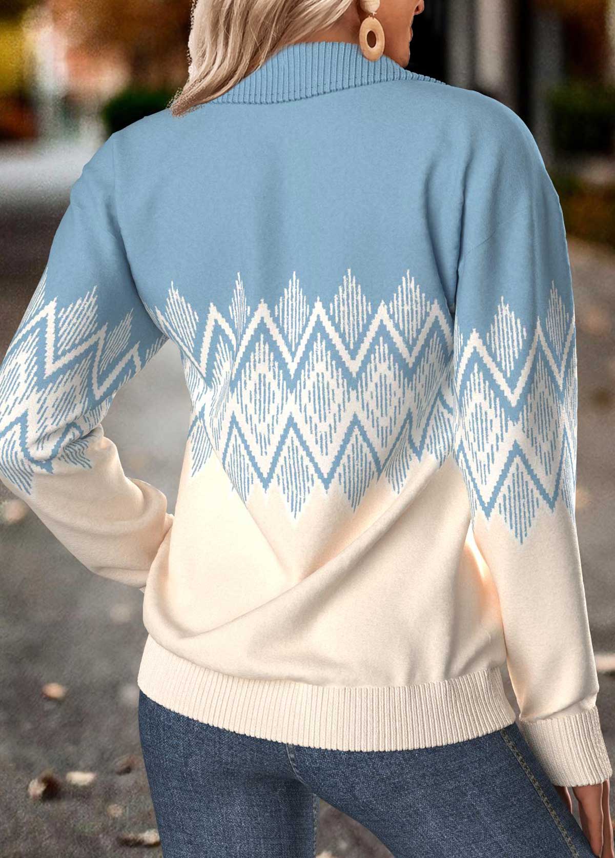 Dusty Blue Tummy Coverage Geometric Print Long Sleeve Sweatshirt | picture 