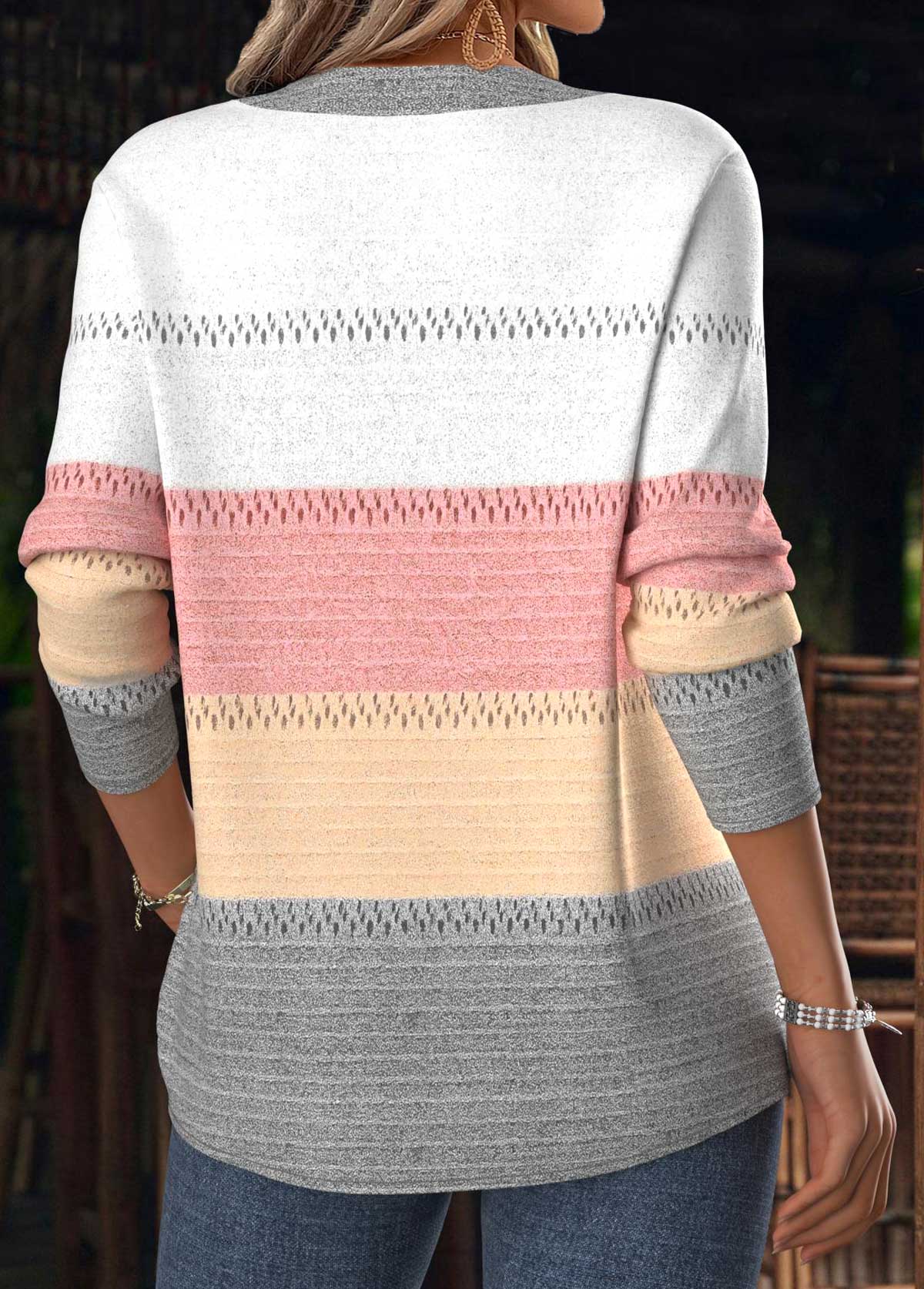 Multi Color Tummy Coverage Striped Long Sleeve T Shirt | picture 
