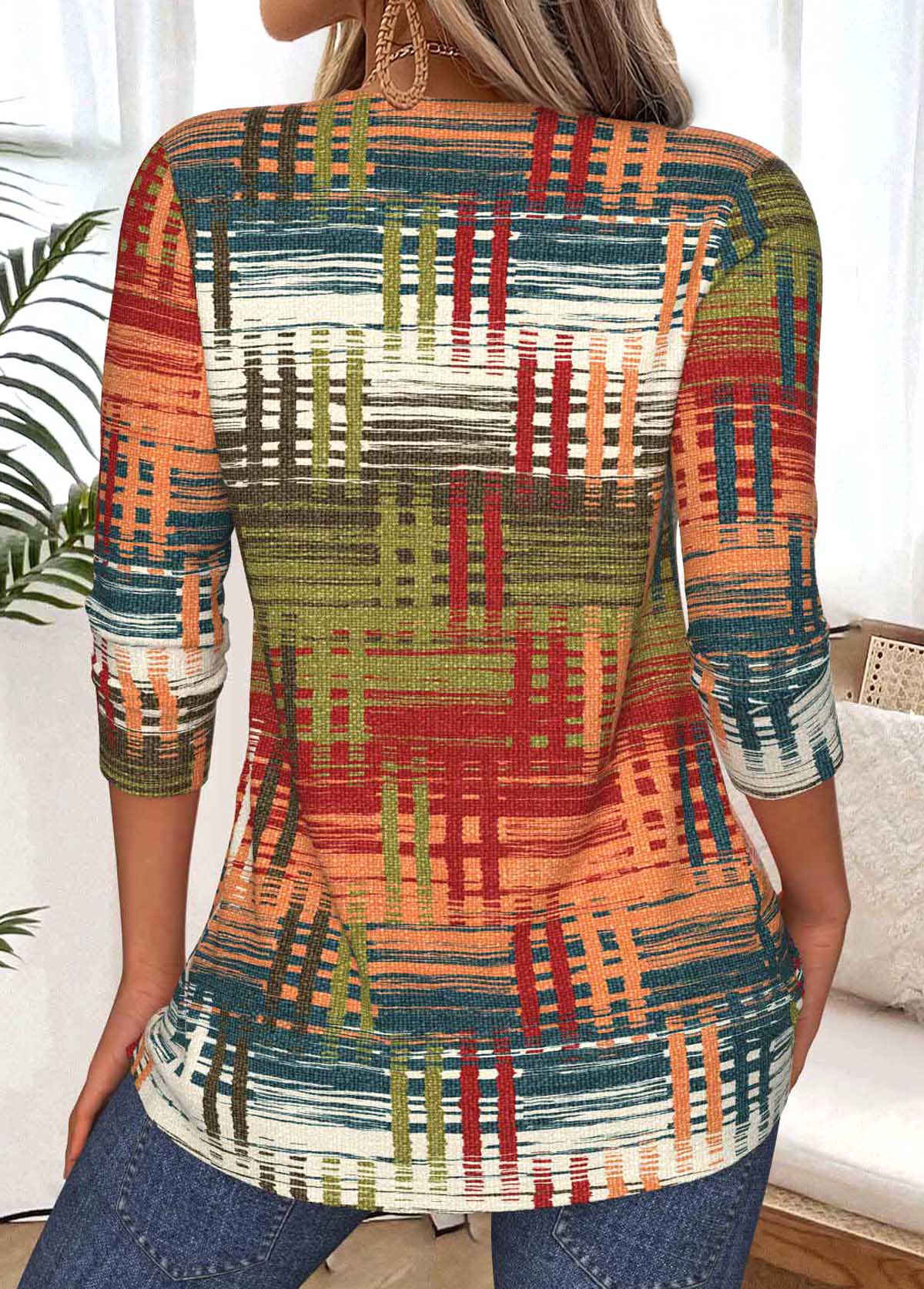 Multi Color Tummy Coverage Geometric Print T Shirt | picture 