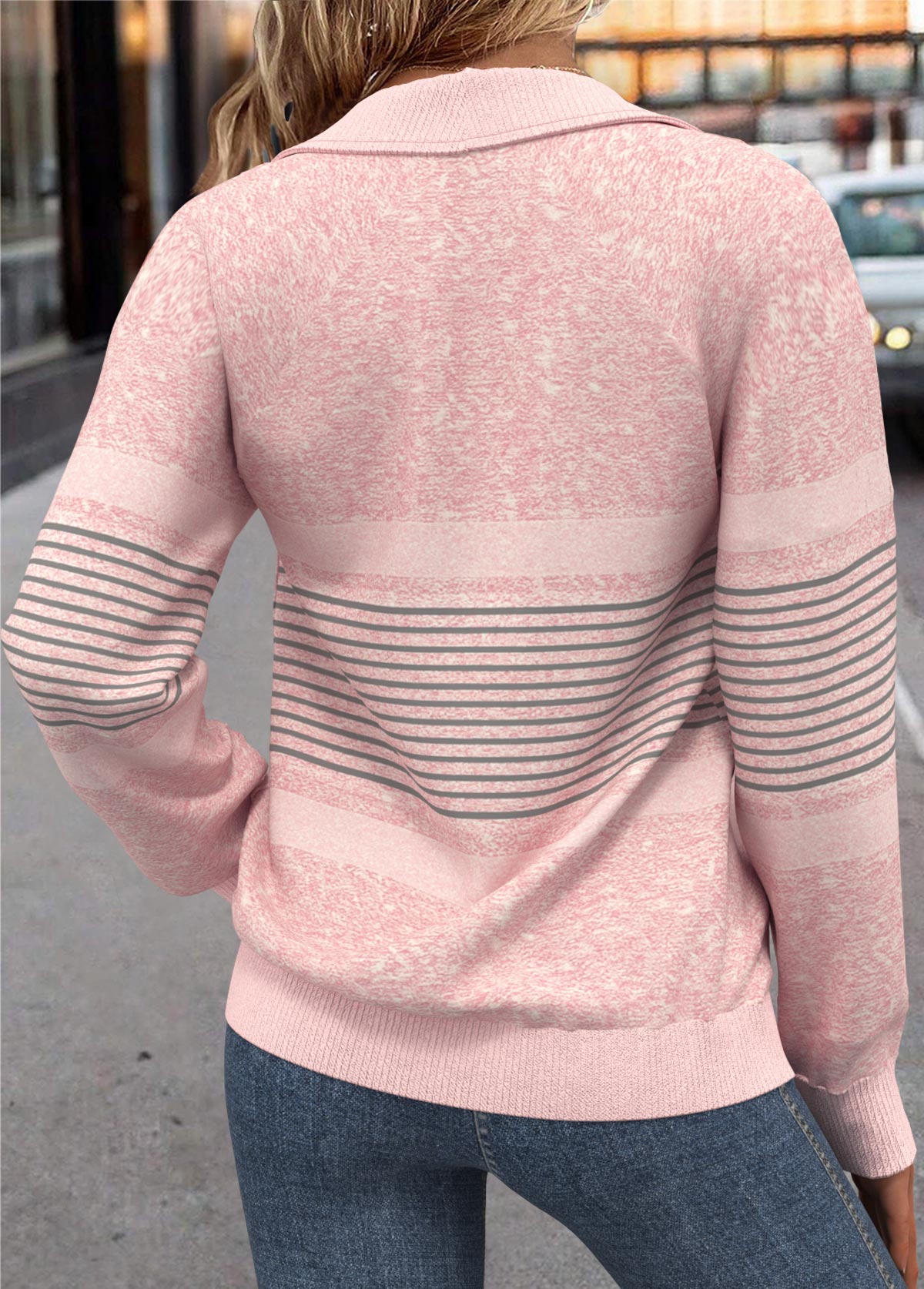 Light Pink Tummy Coverage Striped Long Sleeve Sweatshirt | picture 