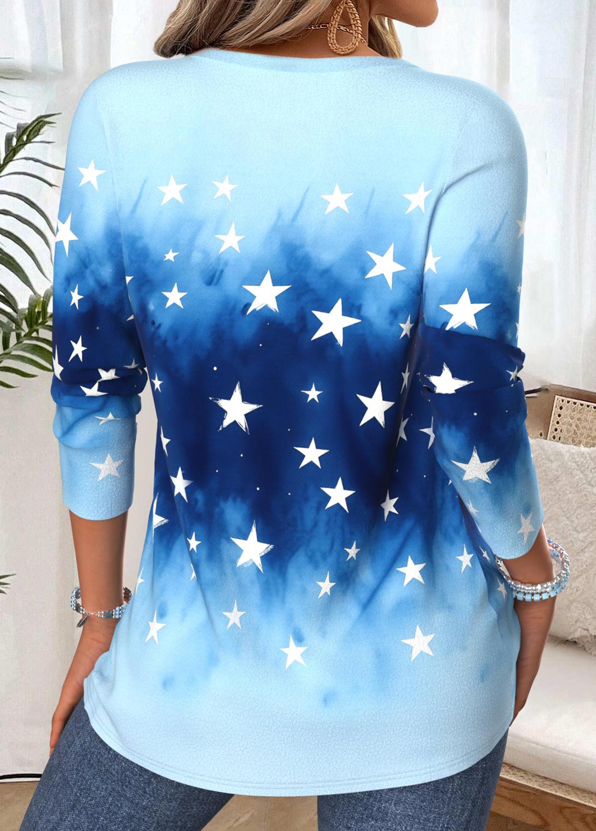 Blue Tummy Coverage Ombre Long Sleeve T Shirt | picture 
