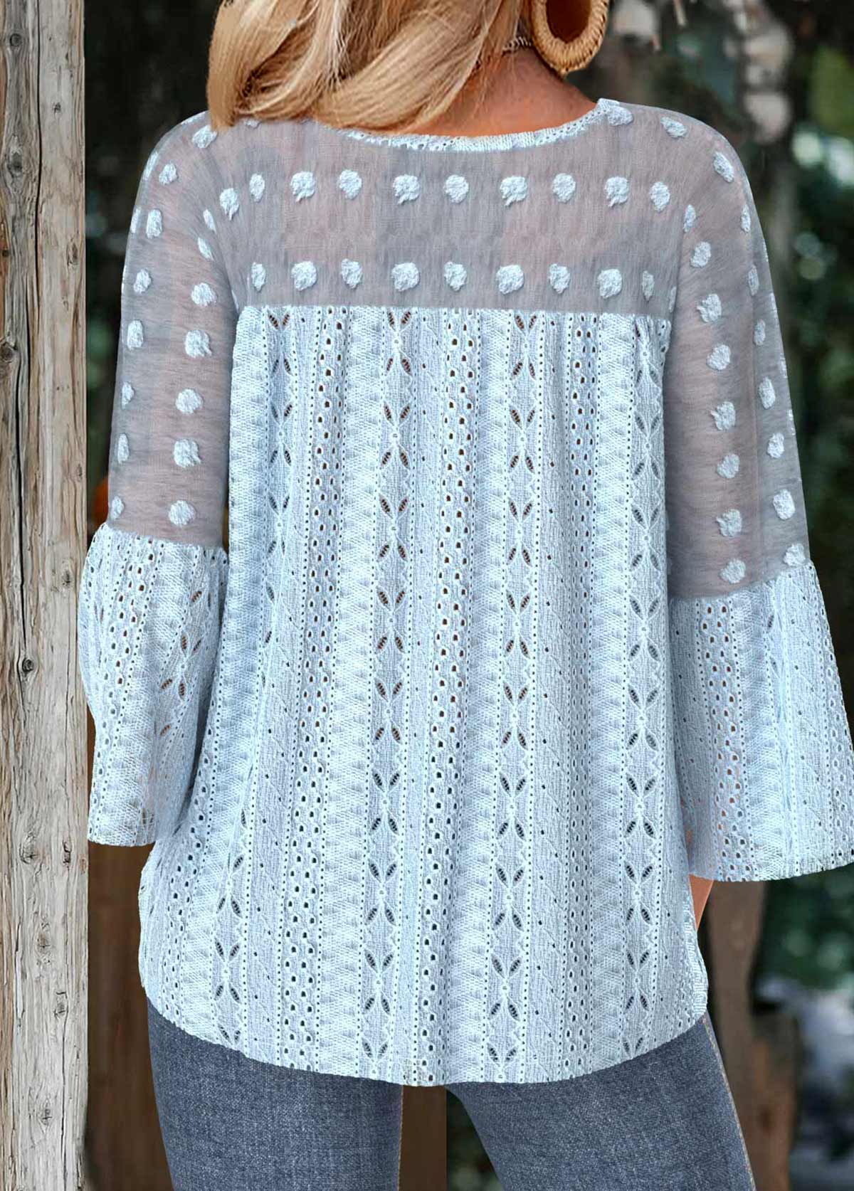 Light Blue Tummy Coverage 3/4 Sleeve V Neck Blouse | picture 