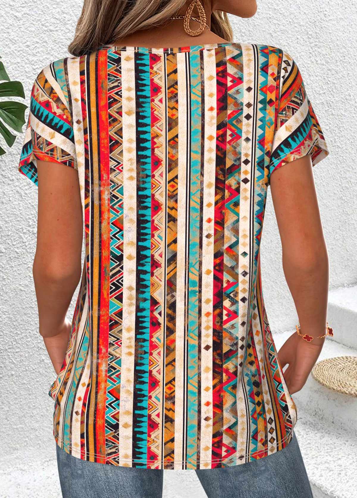 Multi Color Tummy Coverage Tribal Print T Shirt | picture 