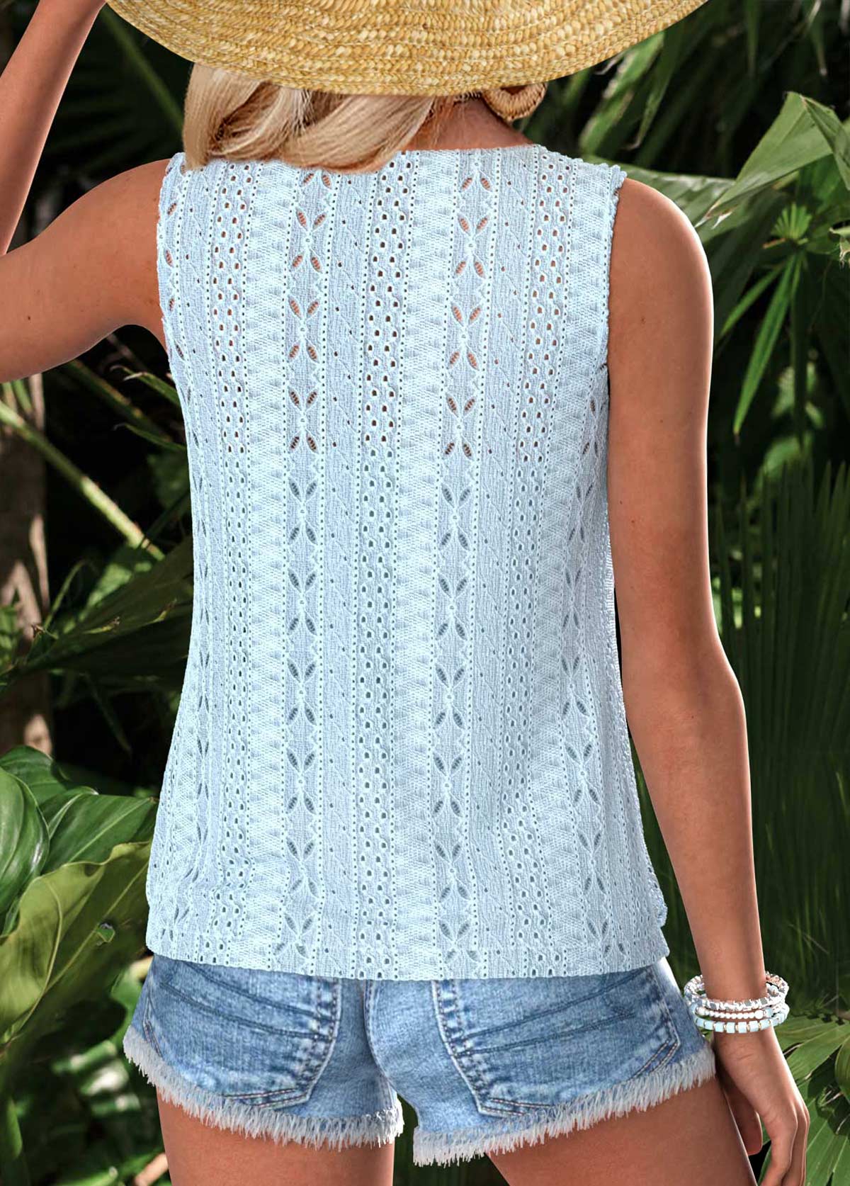 Light Blue Tummy Coverage Sleeveless Tank Top | picture 