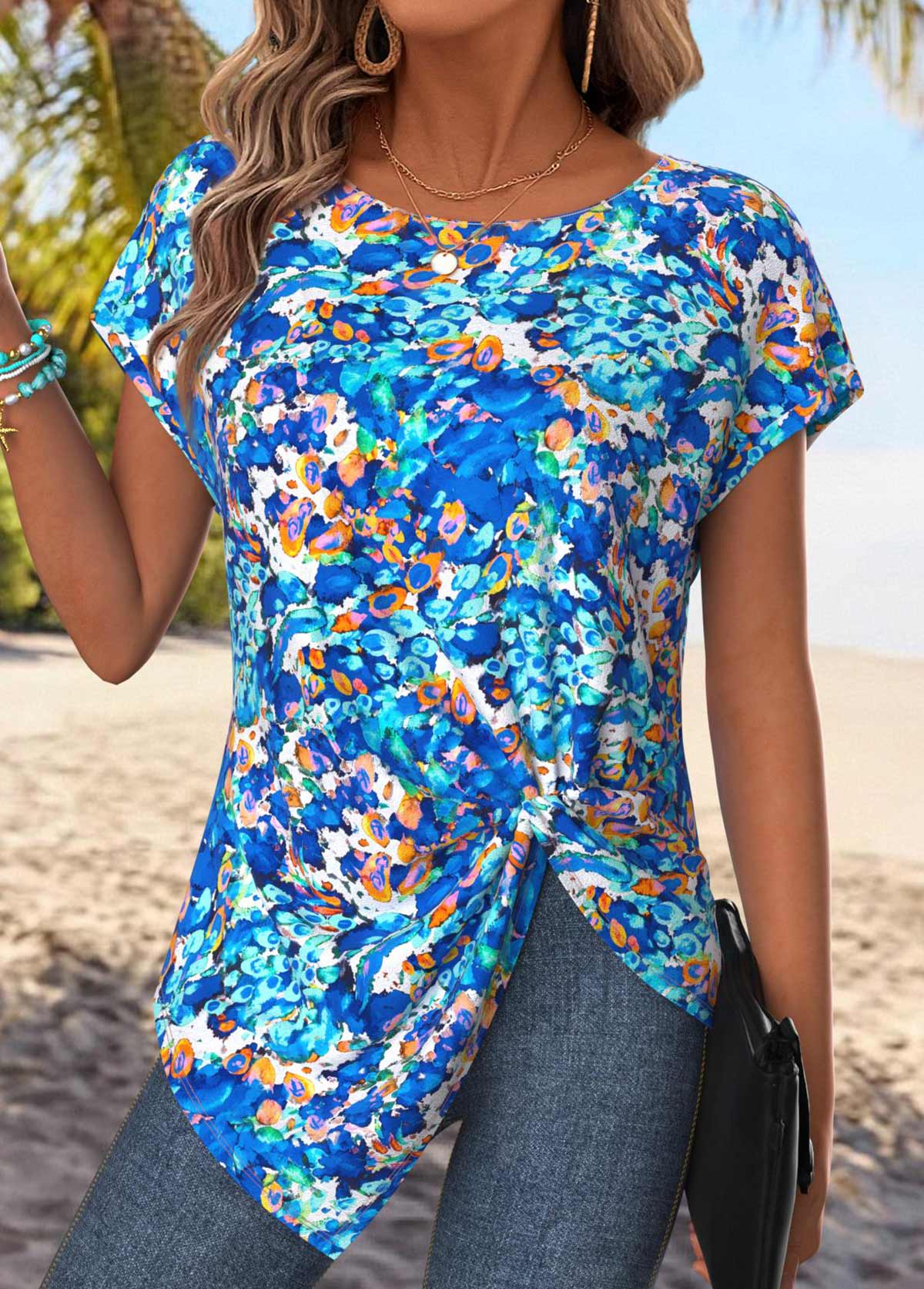 Blue Tummy Coverage Tie Dye Print T Shirt | picture 